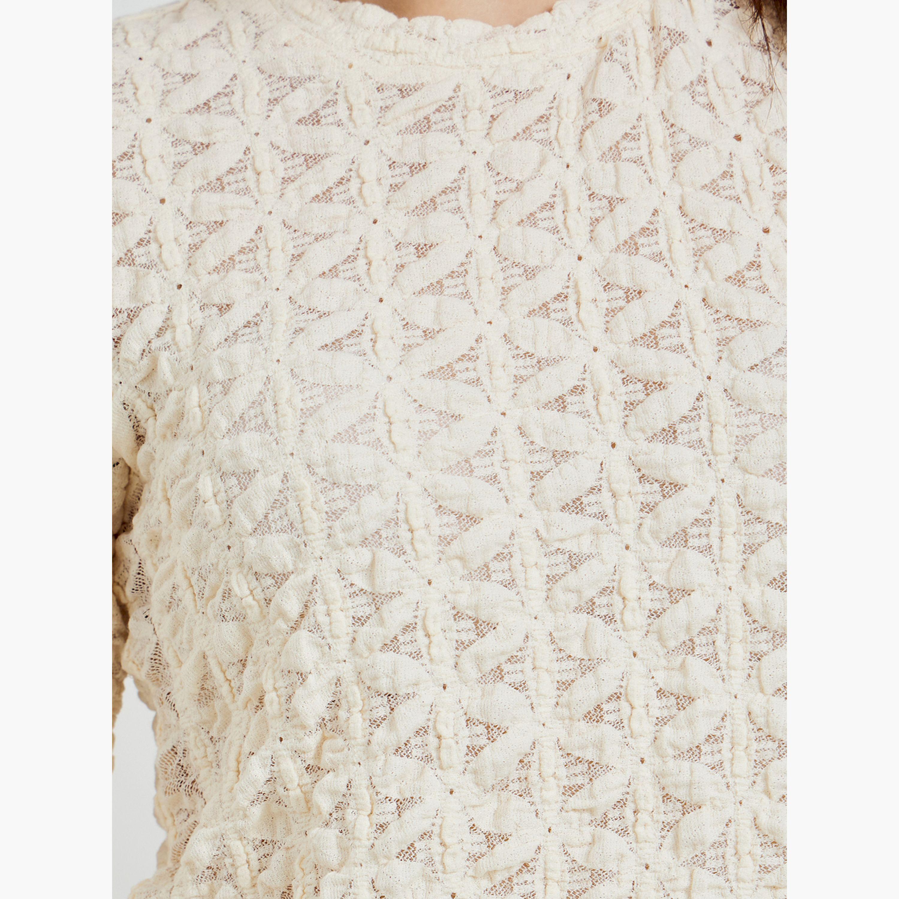 Styli Beige Textured Short Sleeve Knit Top-women-clothing-shirtsandblouses-blouses-image-5