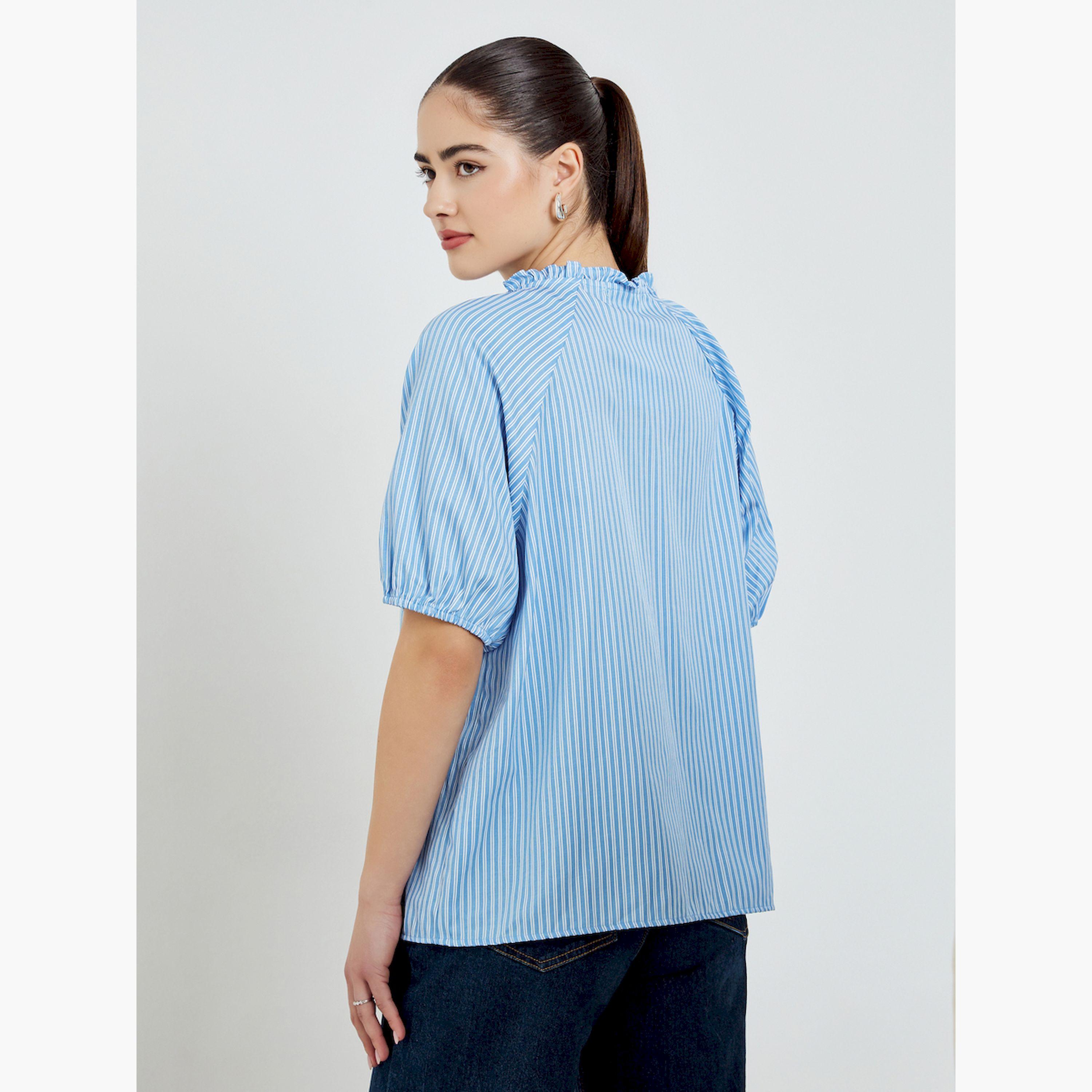 بلوزة مخططة بأكمام قصيرة-women-clothing-shirtsandblouses-blouses-image-4