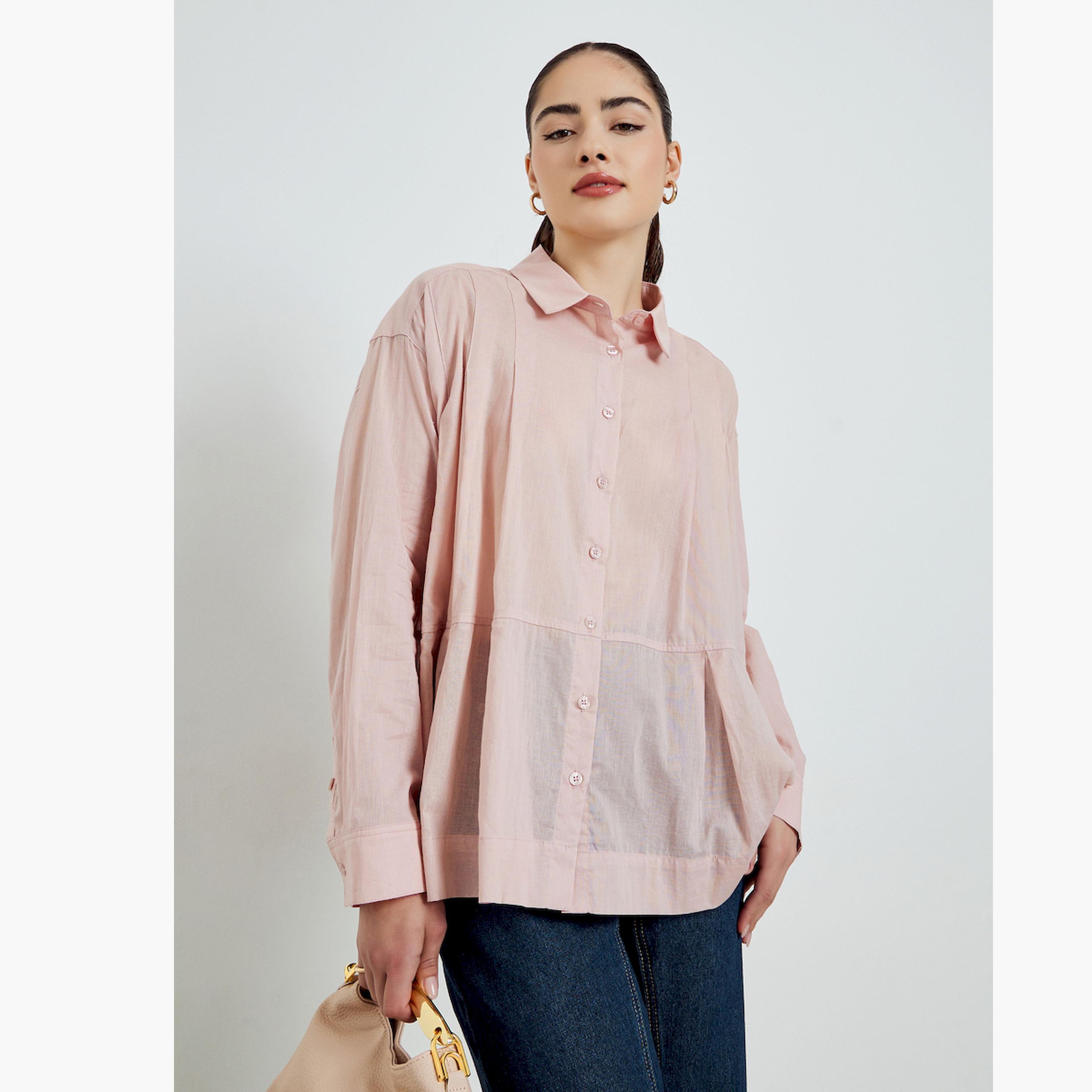 Styli Pink Oversized Long Sleeve Shirt-women-clothing-shirtsandblouses-shirts-image-1