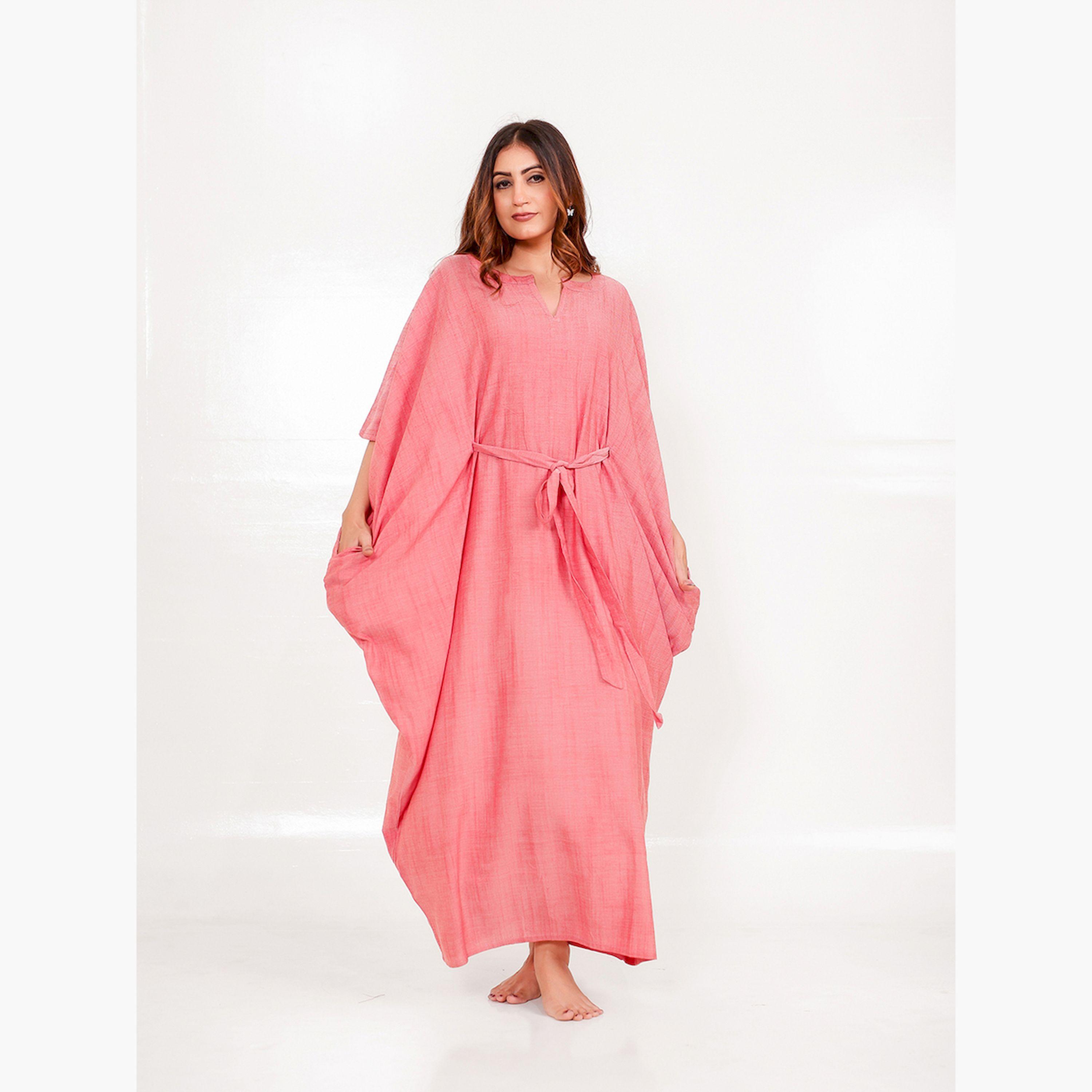 قميص نوم قفطان وردي بجيوب-women-clothing-nightwear-nighties-image-2