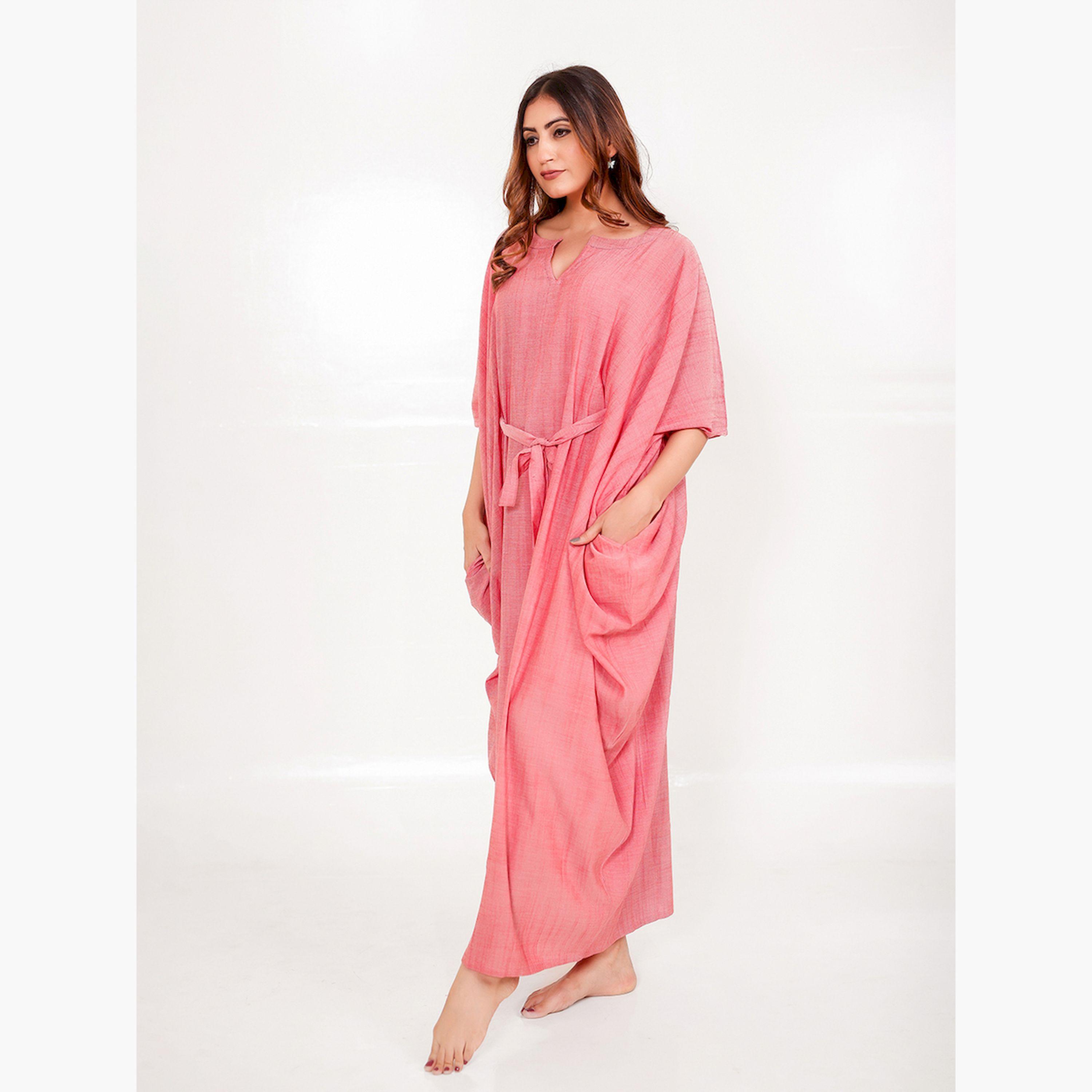 قميص نوم قفطان وردي بجيوب-women-clothing-nightwear-nighties-image-3