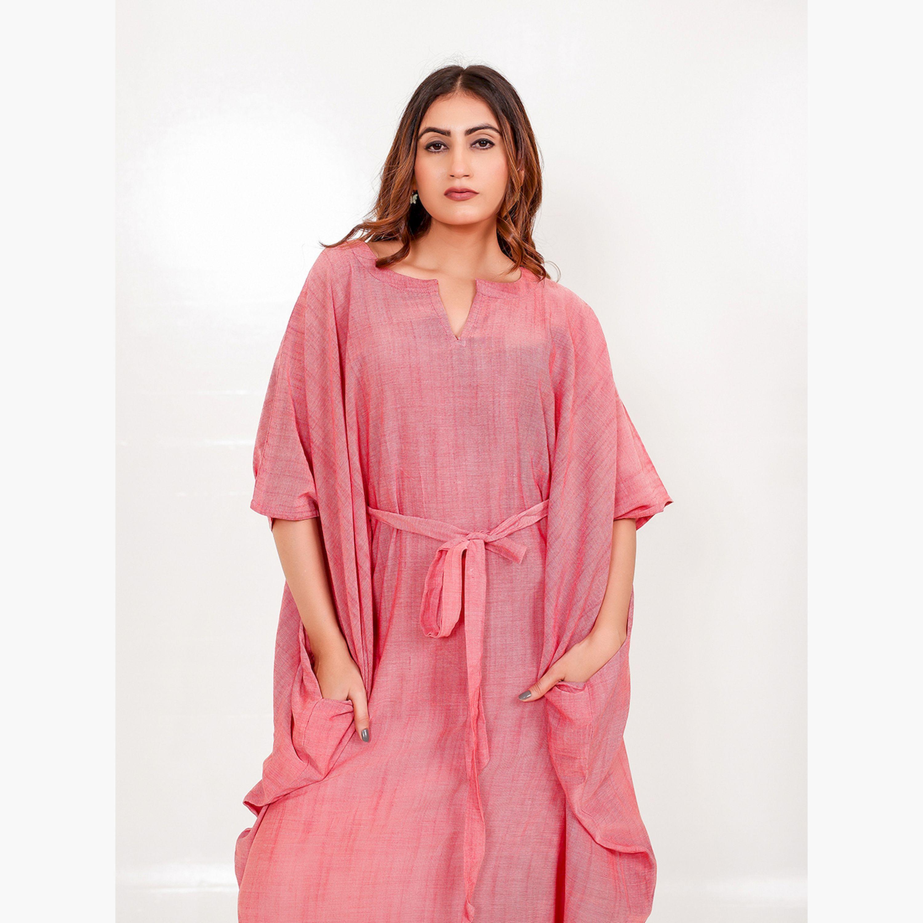 قميص نوم قفطان وردي بجيوب-women-clothing-nightwear-nighties-image-4