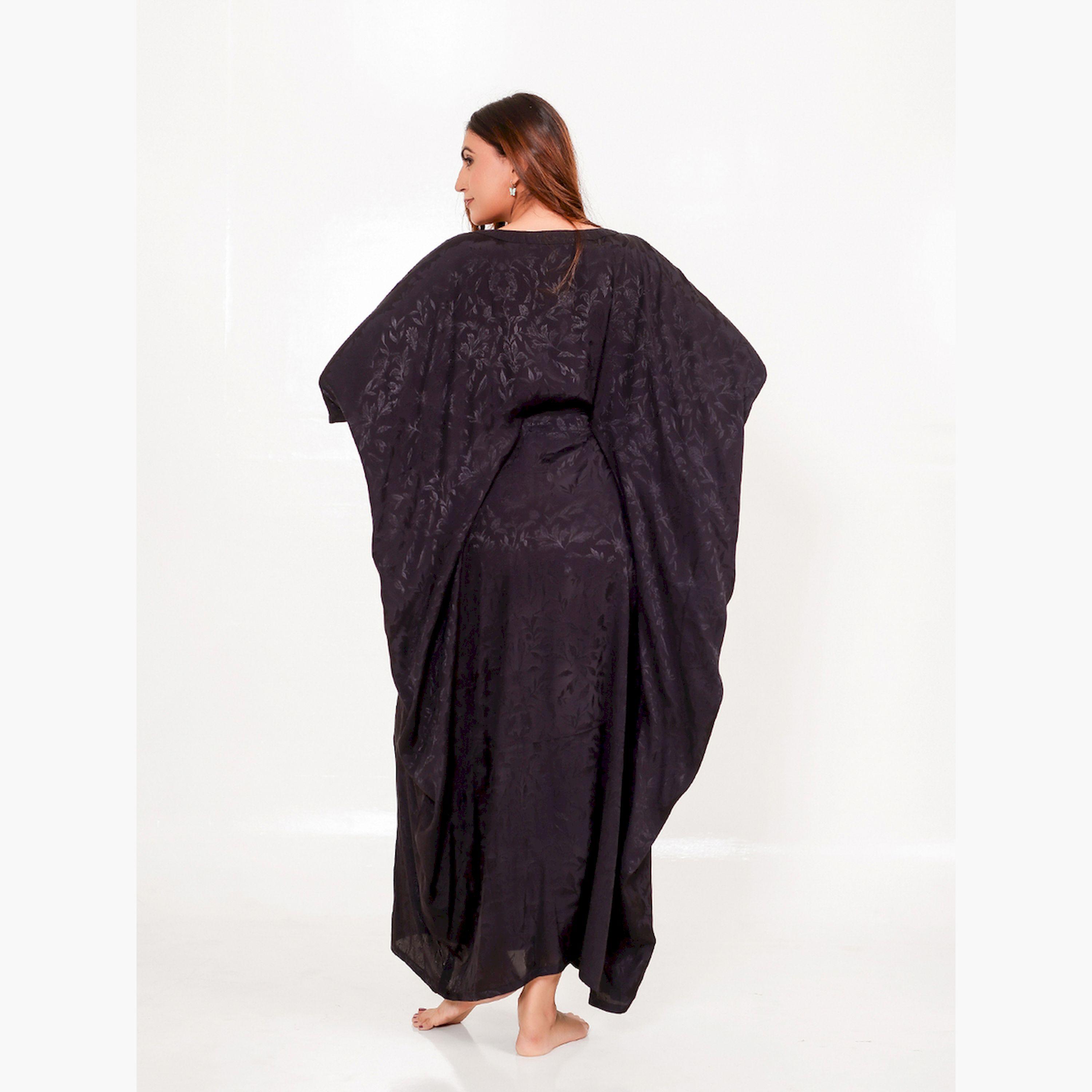 The Kaftan Company X Styli Black Jacquard Waist Tie Kaftan Nightdress-women-clothing-nightwear-nighties-image-3