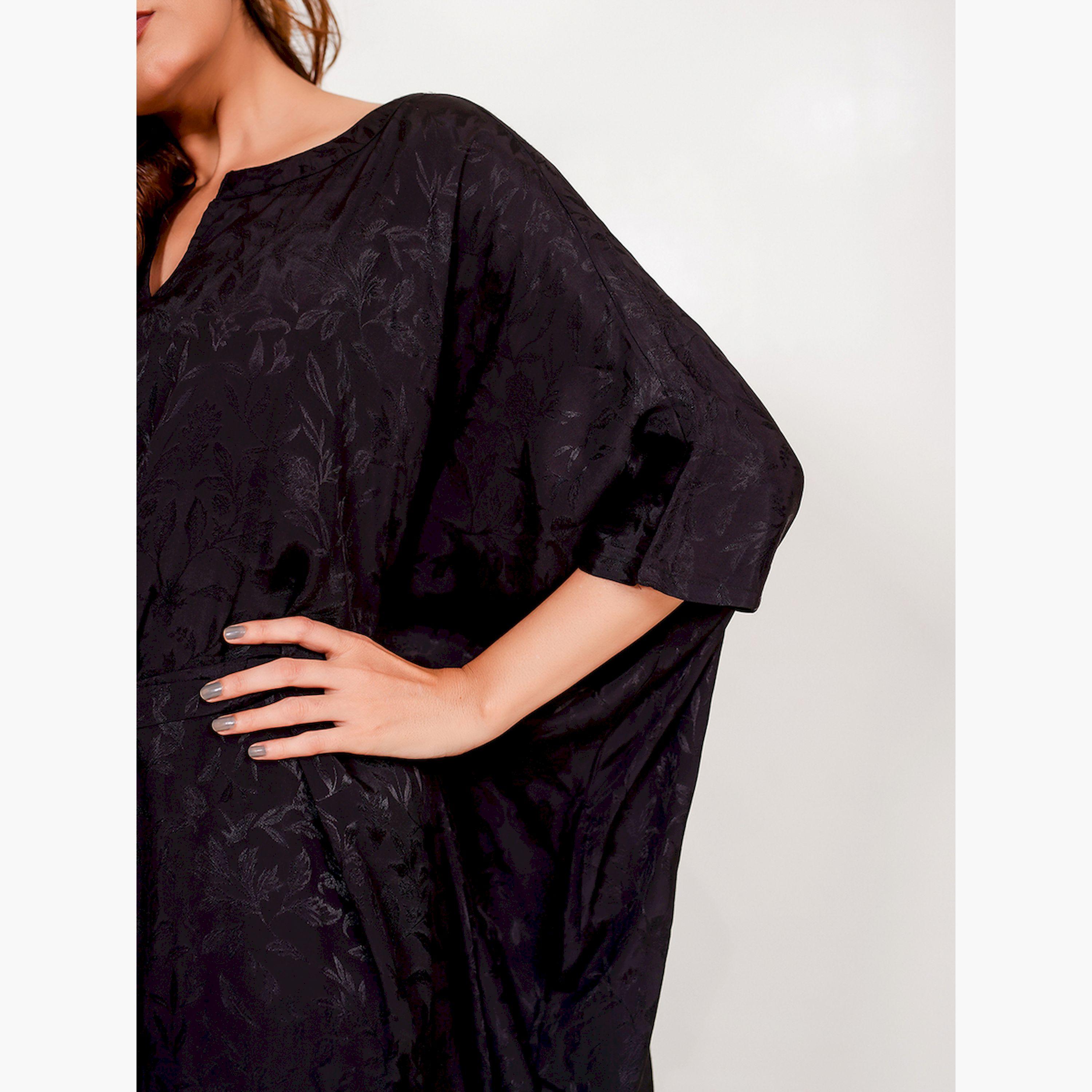 The Kaftan Company X Styli Black Jacquard Waist Tie Kaftan Nightdress-women-clothing-nightwear-nighties-image-4