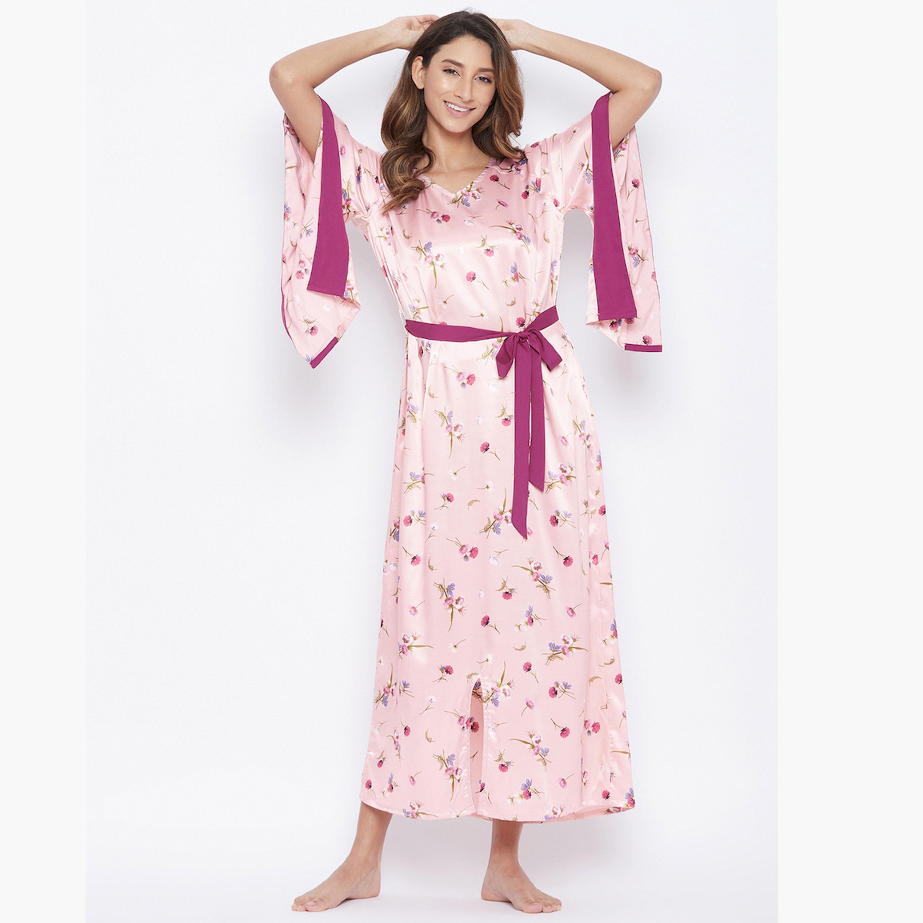 قميص نوم قفطان ساتان بنقشة الزهور-women-clothing-nightwear-nighties-image-1