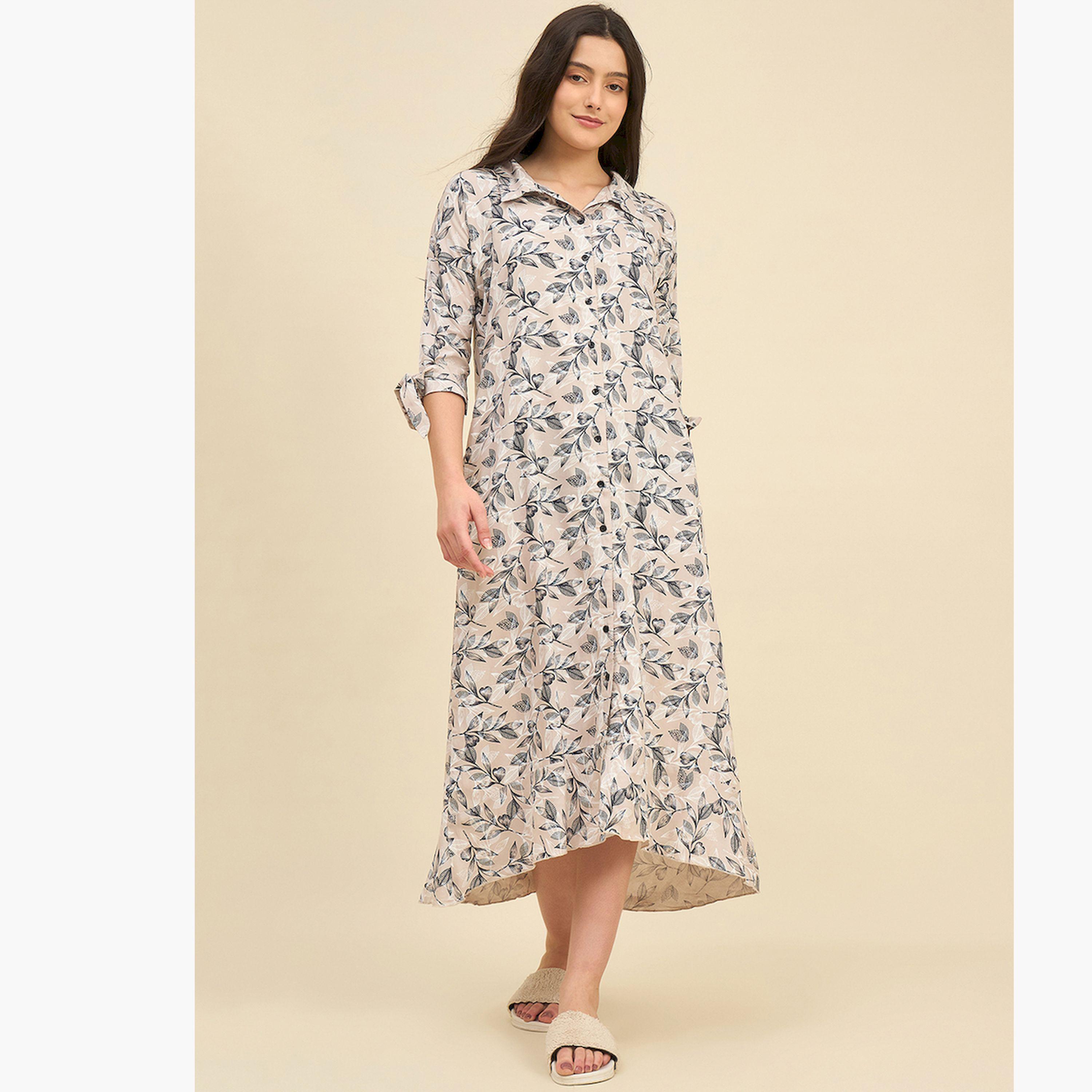 قميص نوم فيسكوز رايون بيج بنقشة الزهور-women-clothing-nightwear-nighties-image-1