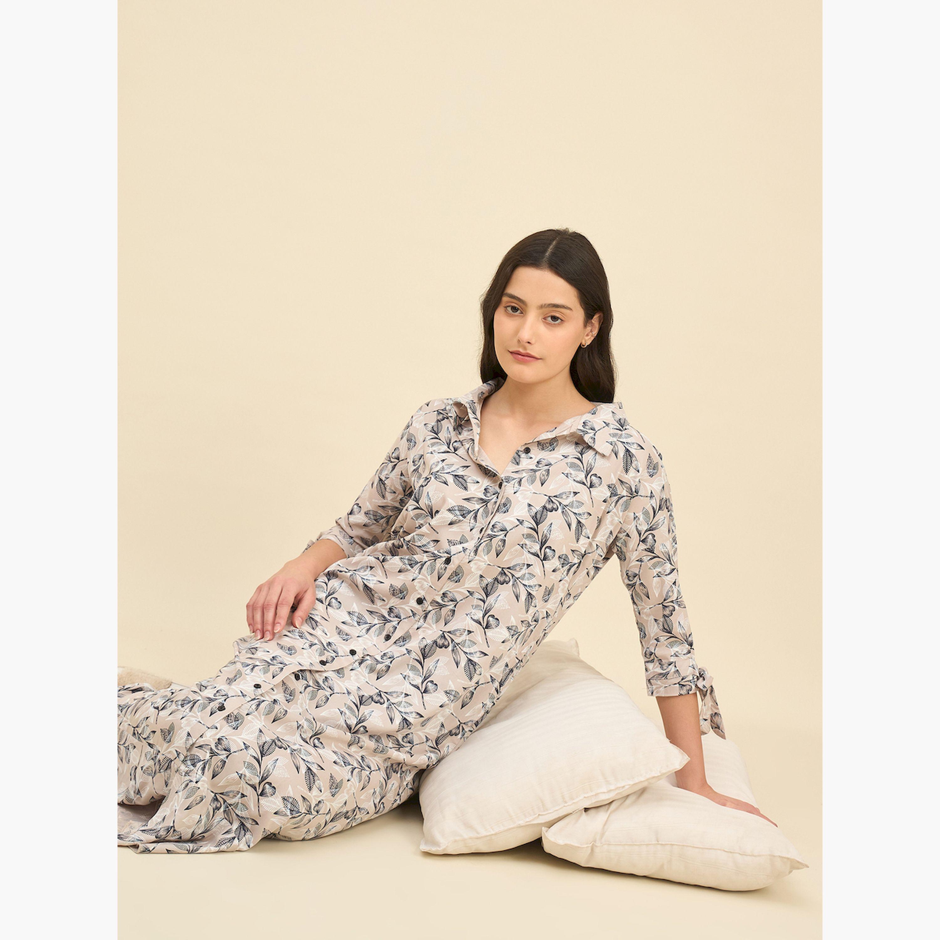قميص نوم فيسكوز رايون بيج بنقشة الزهور-women-clothing-nightwear-nighties-image-2