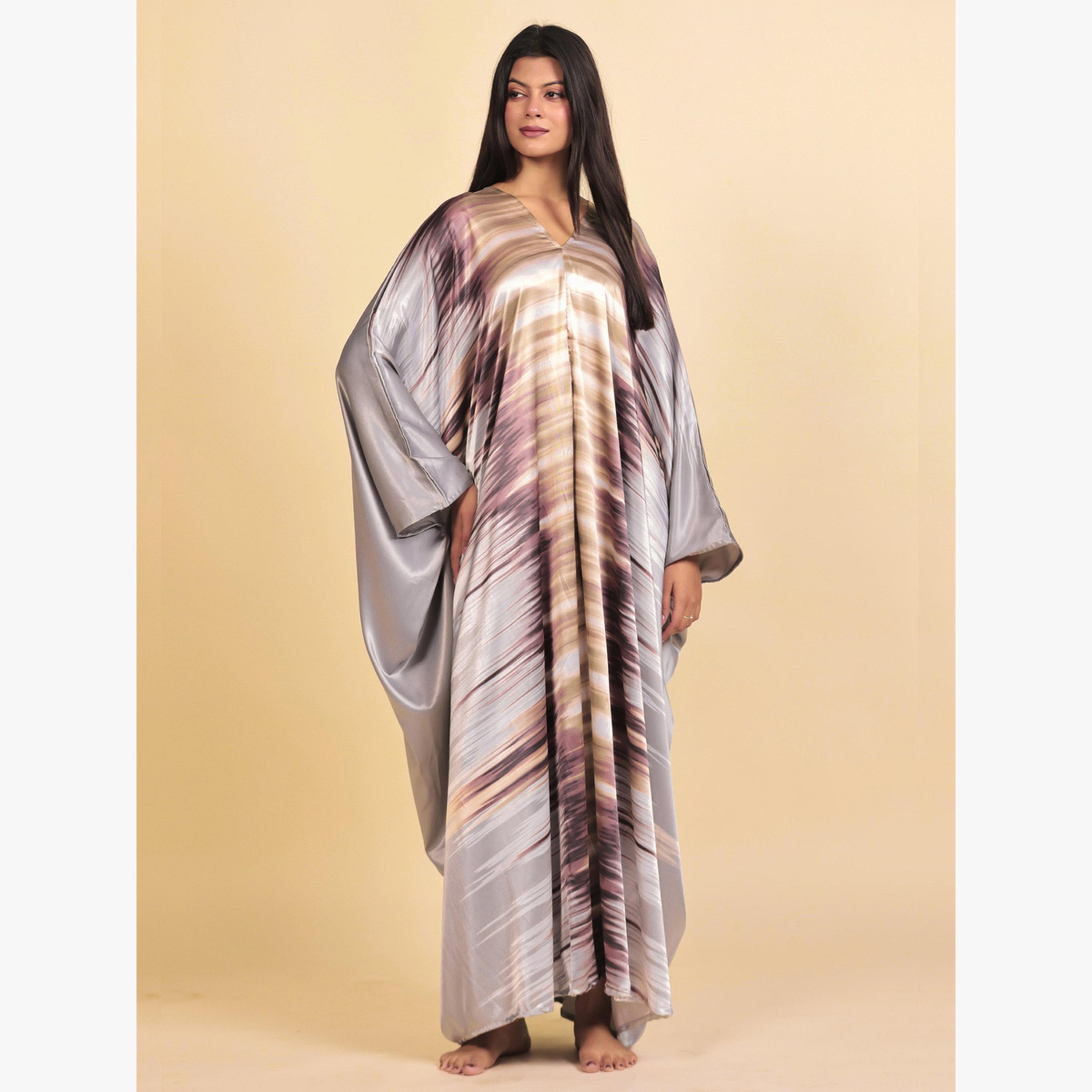 قفطان نوم ستان أنيق لامع بمقاس موحد-women-clothing-nightwear-nighties-image-2