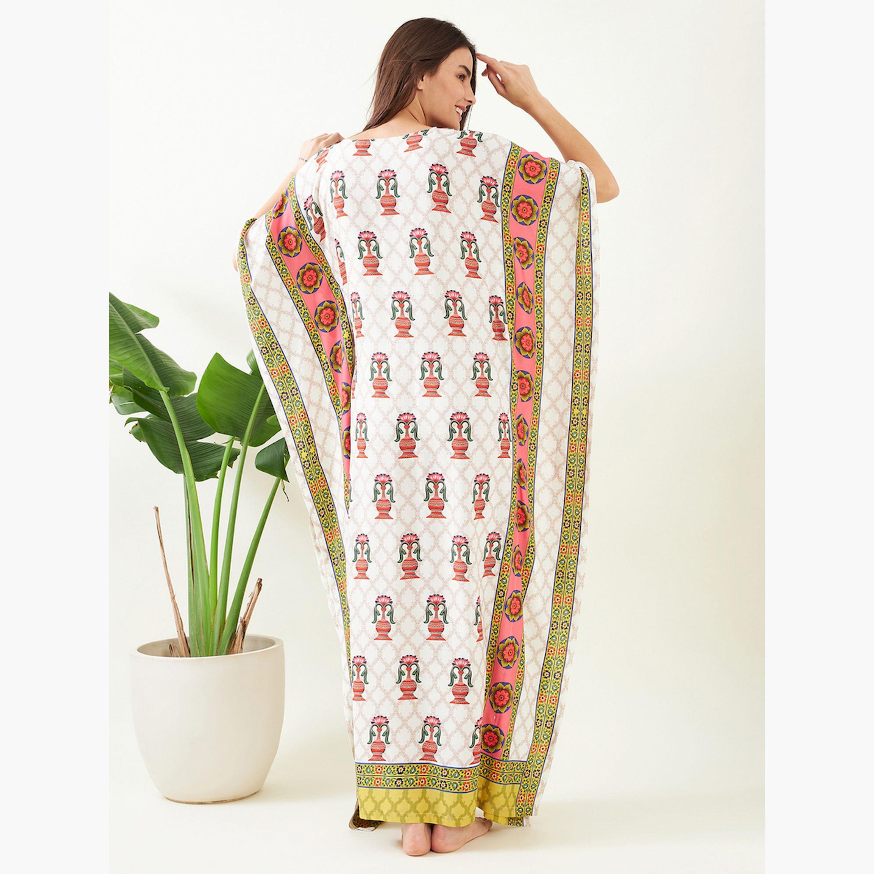The Kaftan Company X Styli White Printed Kaftan Nightdress-women-clothing-nightwear-nighties-image-4