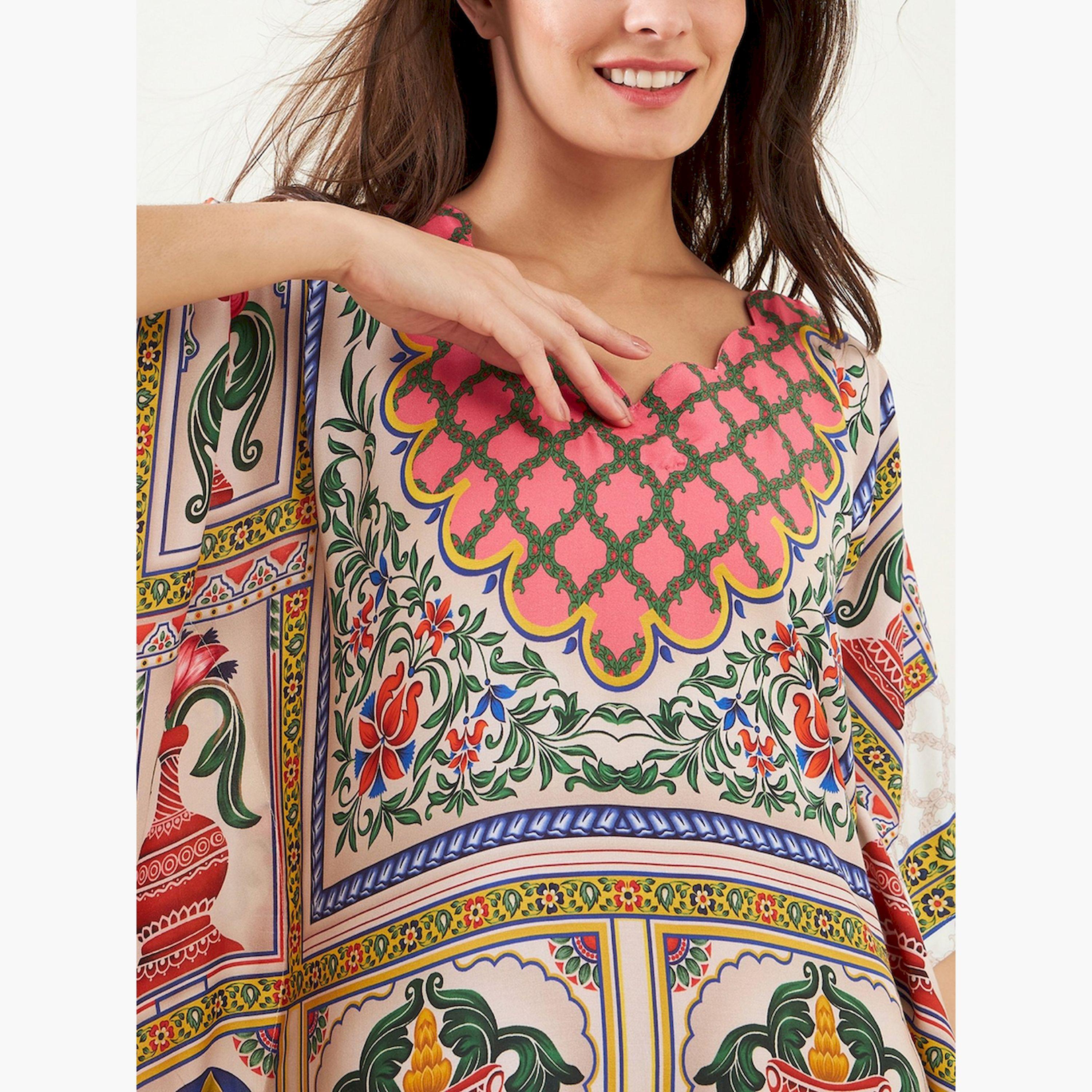 قميص نوم قفطان أبيض منقوش-women-clothing-nightwear-nighties-image-5