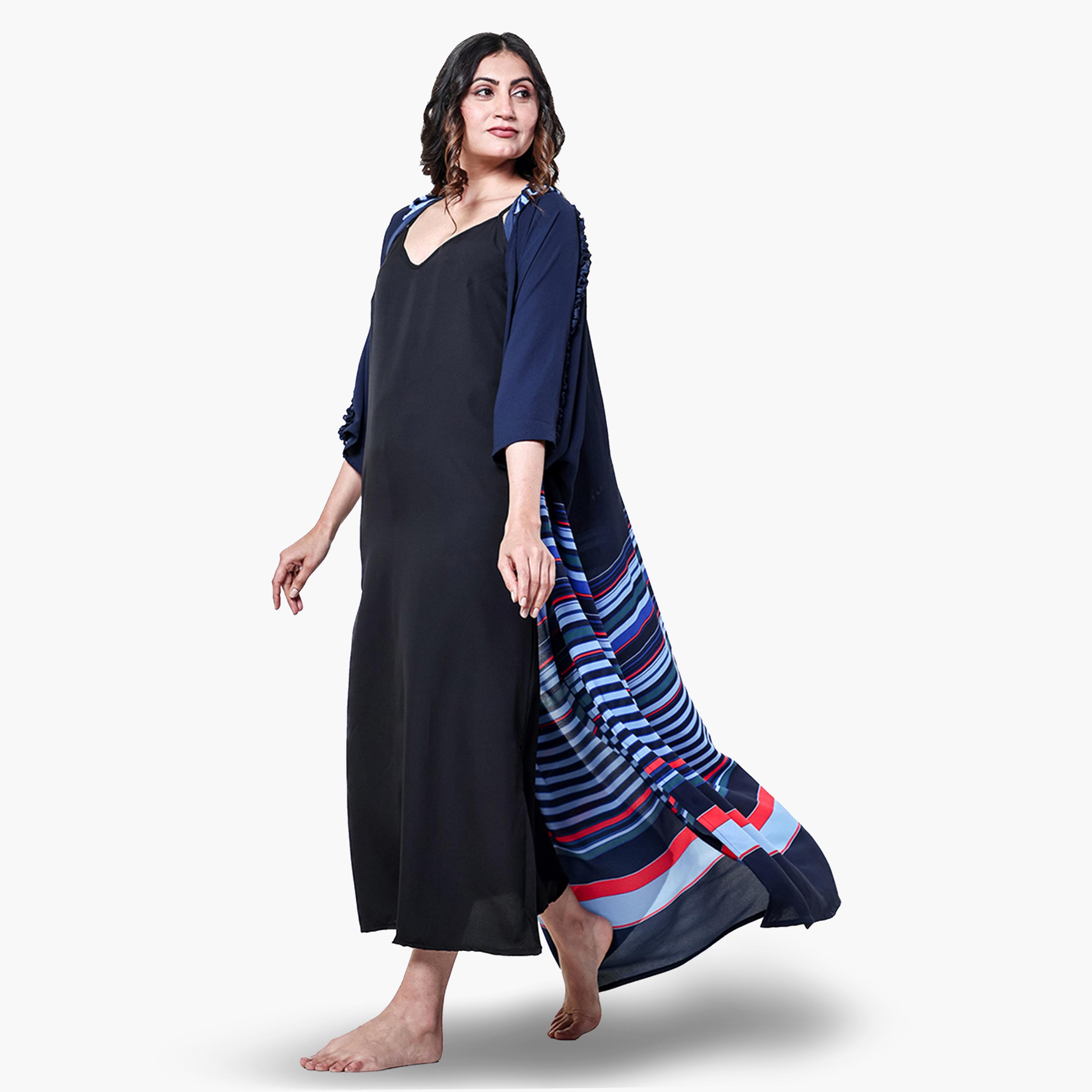The Kaftan Company X Styli Blue Striped Hooded Kaftan Nightdress-women-clothing-nightwear-nighties-image-2
