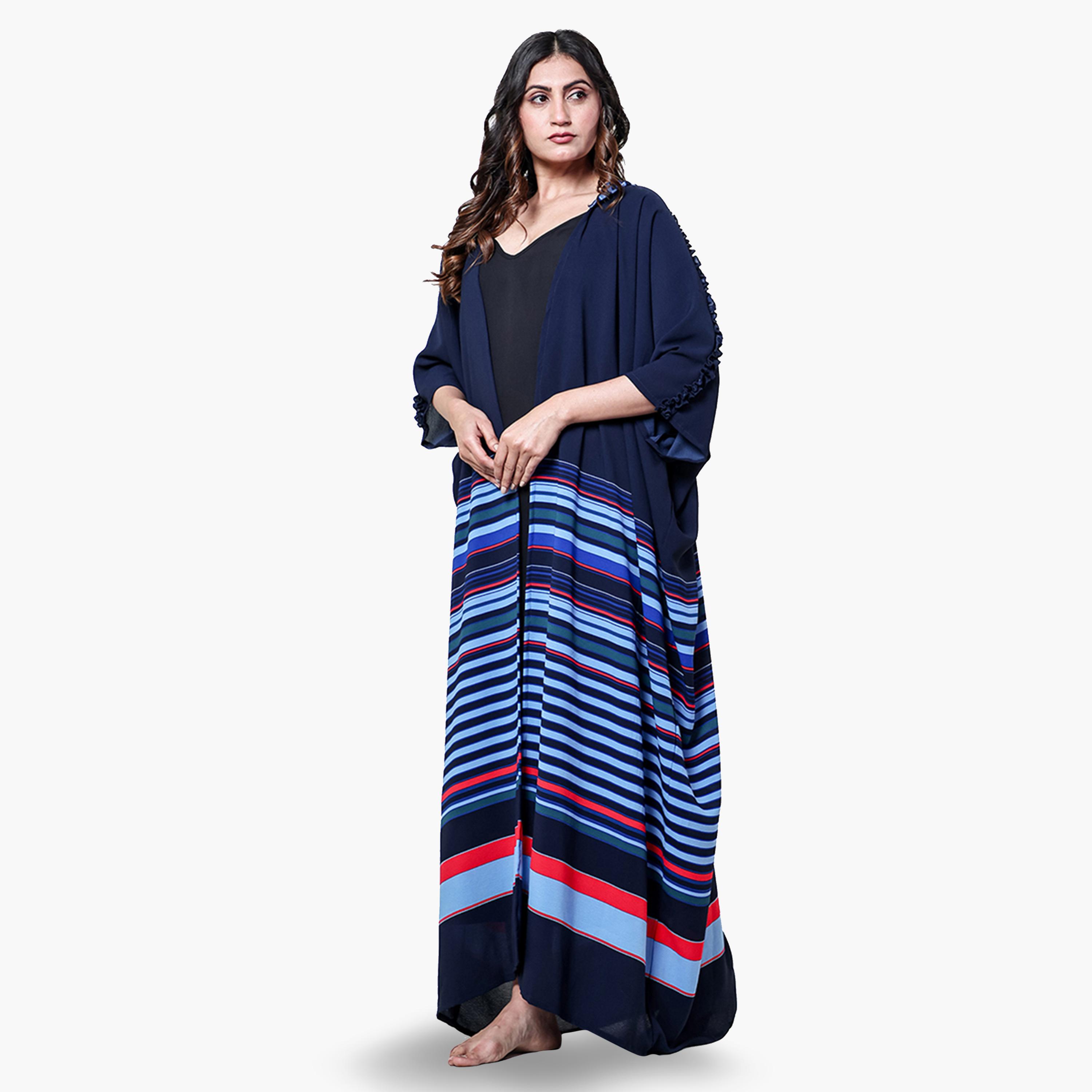 The Kaftan Company X Styli Blue Striped Hooded Kaftan Nightdress-women-clothing-nightwear-nighties-image-3
