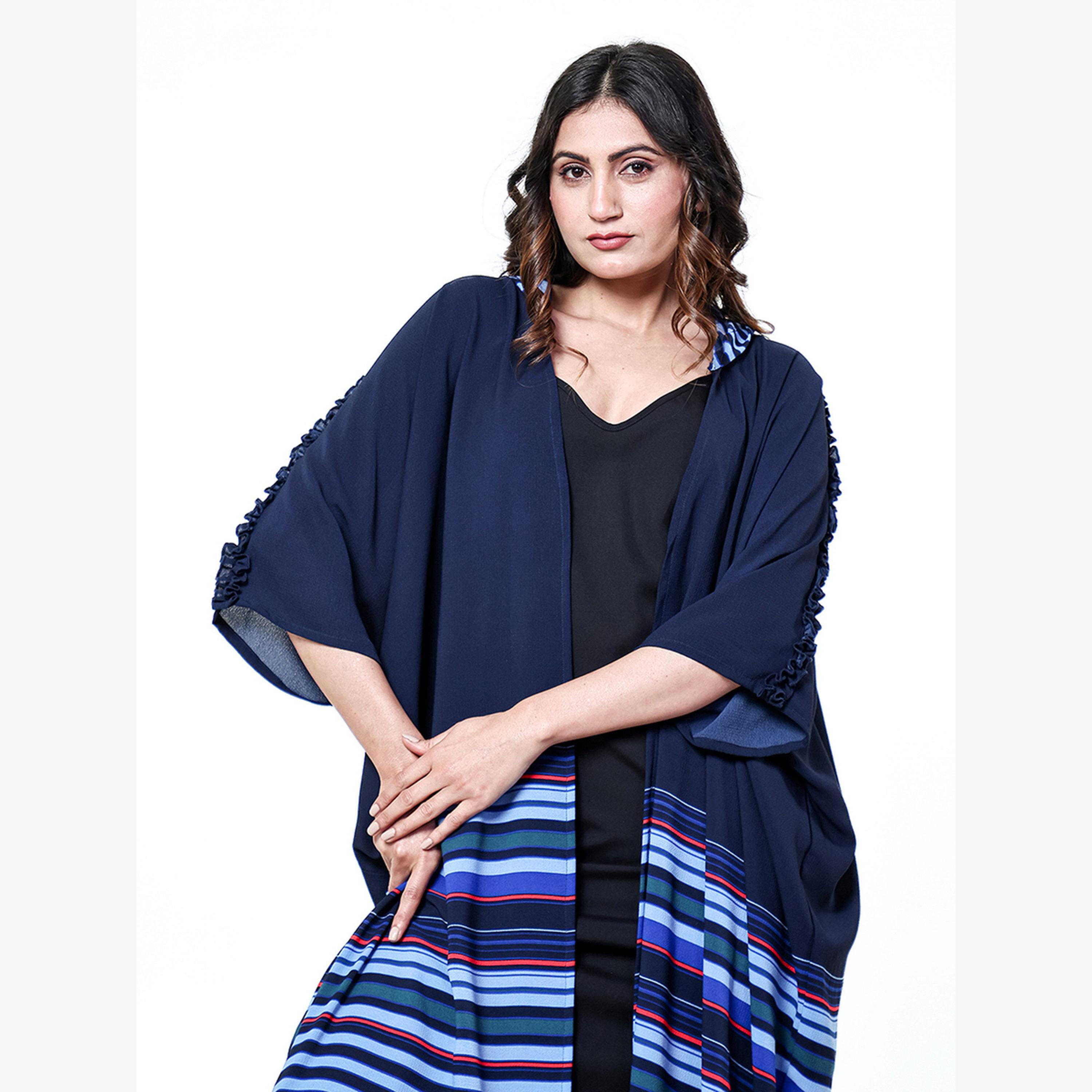 The Kaftan Company X Styli Blue Striped Hooded Kaftan Nightdress-women-clothing-nightwear-nighties-image-4