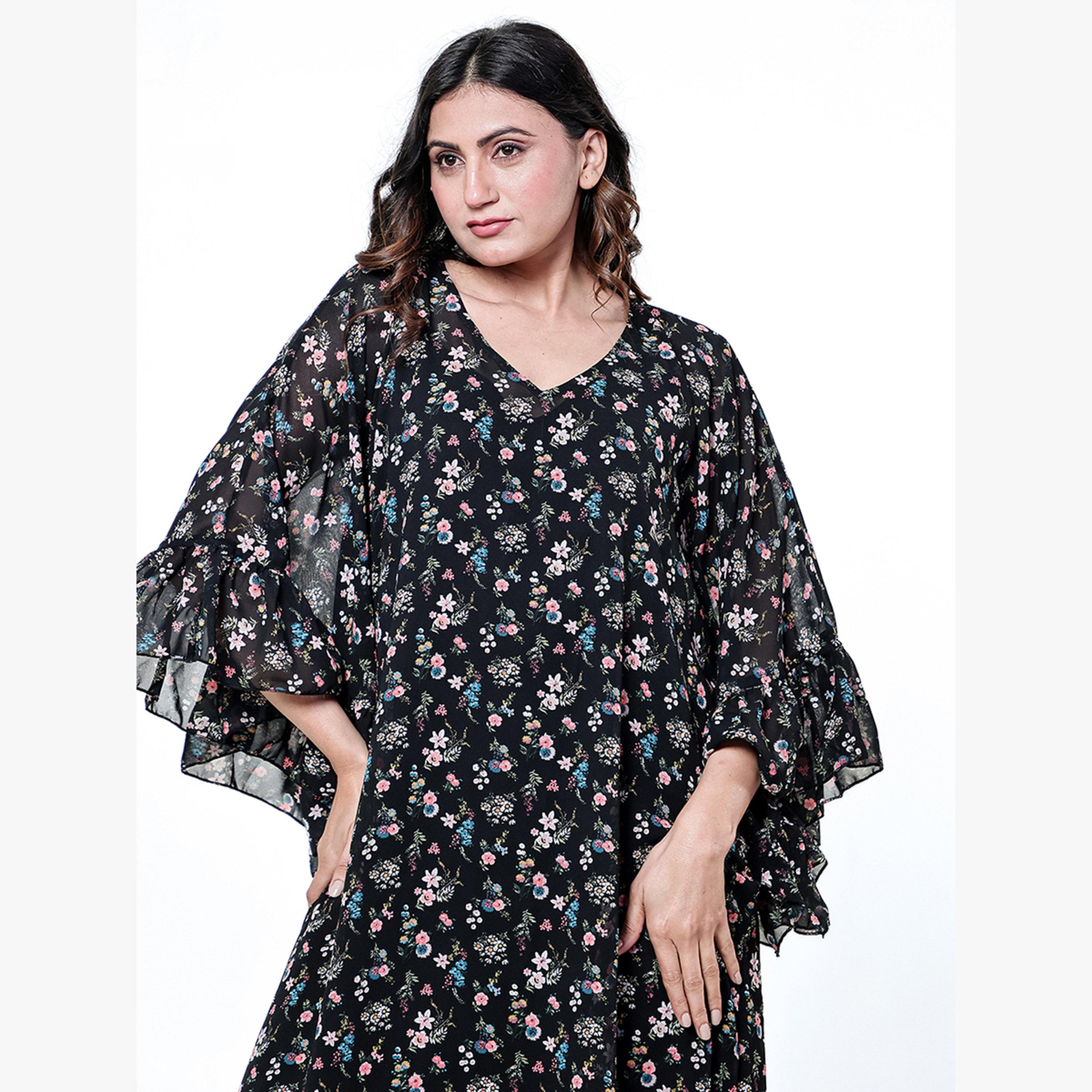The Kaftan Company X Styli Black Floral Ruffle Nightdress with Inner Slip-women-clothing-nightwear-nighties-image-4