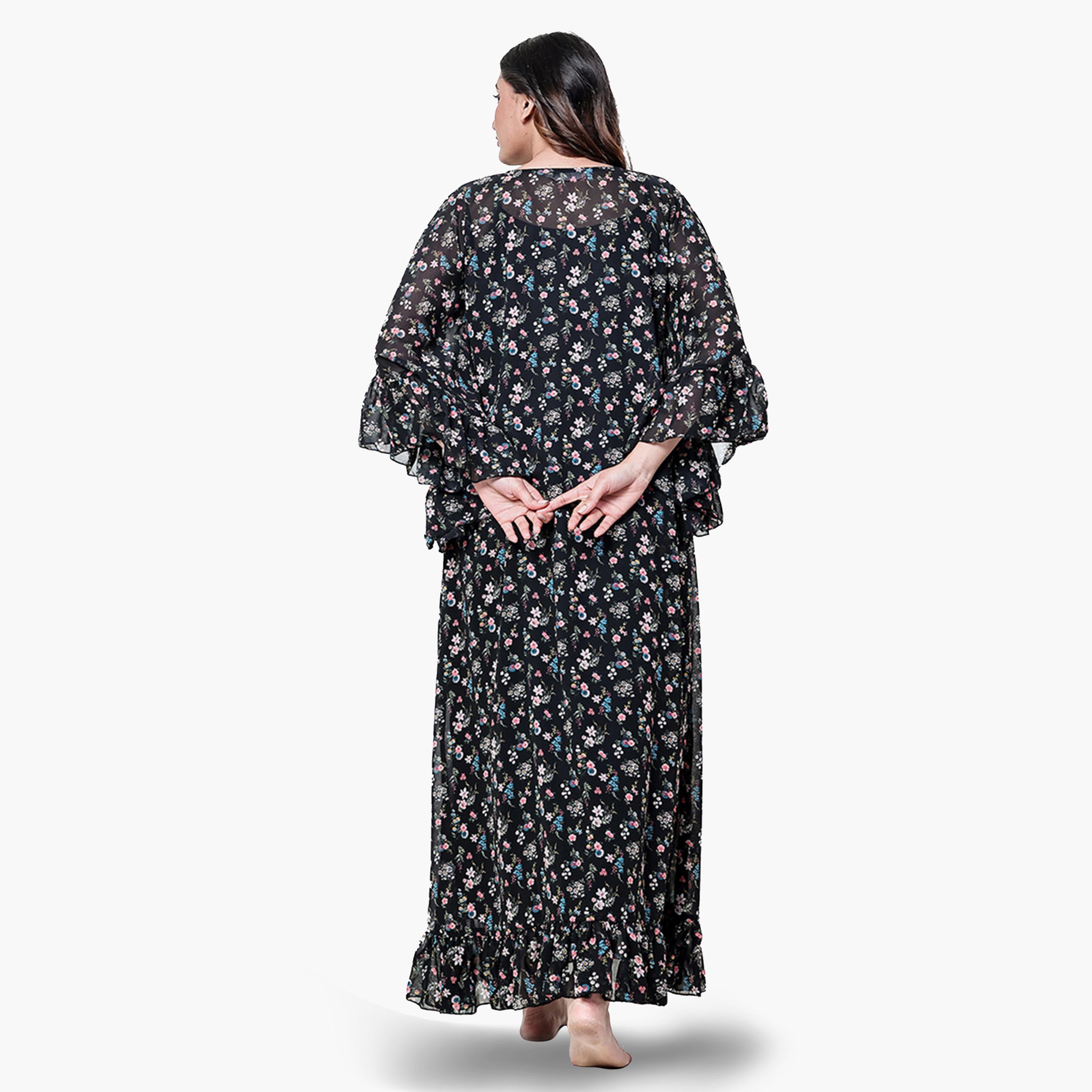 The Kaftan Company X Styli Black Floral Ruffle Nightdress with Inner Slip-women-clothing-nightwear-nighties-image-5