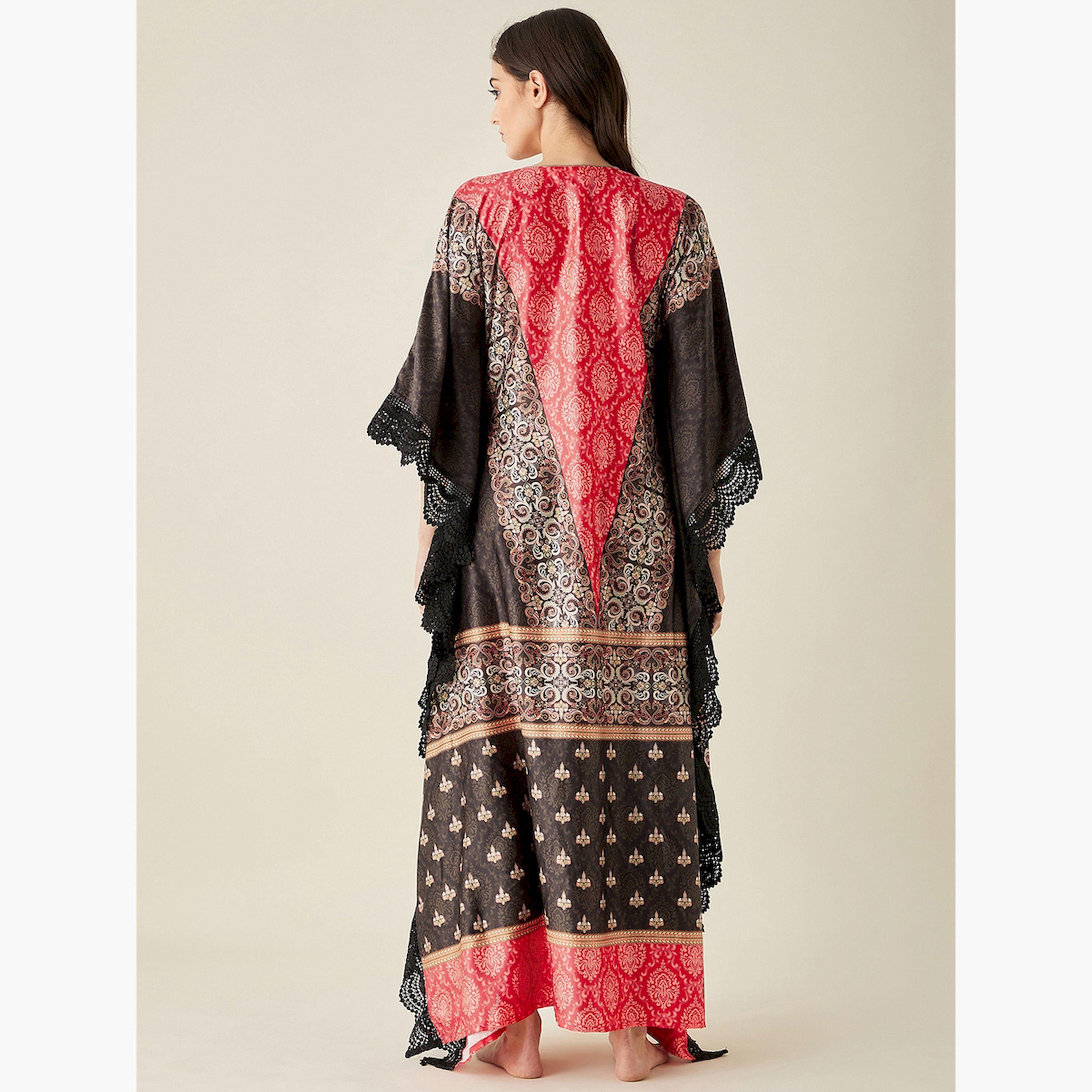 The Kaftan Company X Styli Red Satin Ethnic Motif Printed Kaftan Nightdress-women-clothing-nightwear-nighties-image-4