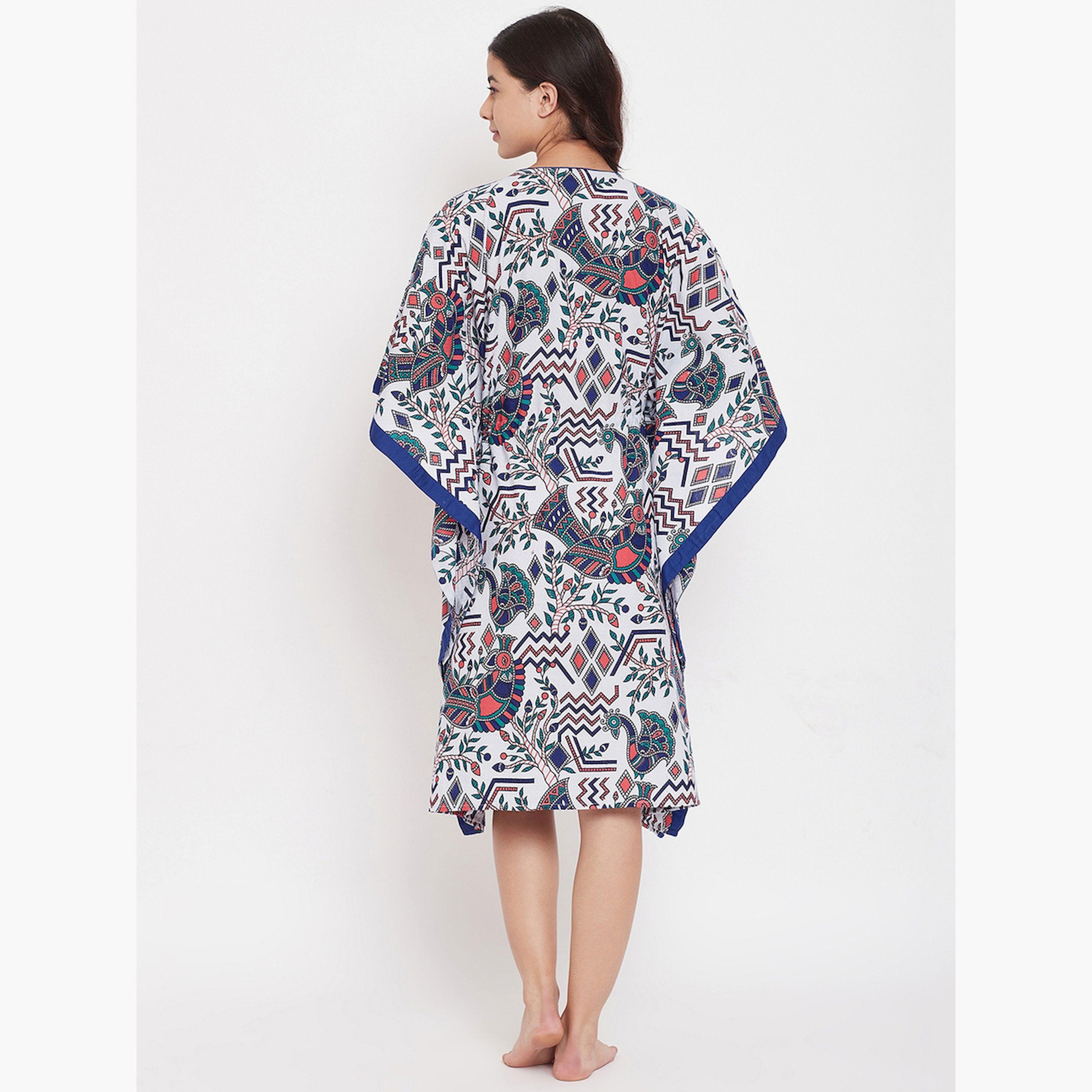 The Kaftan Company X Styli White Cotton Printed Kaftan Nightdress with 3/4 Sleeves-women-clothing-nightwear-nighties-image-4