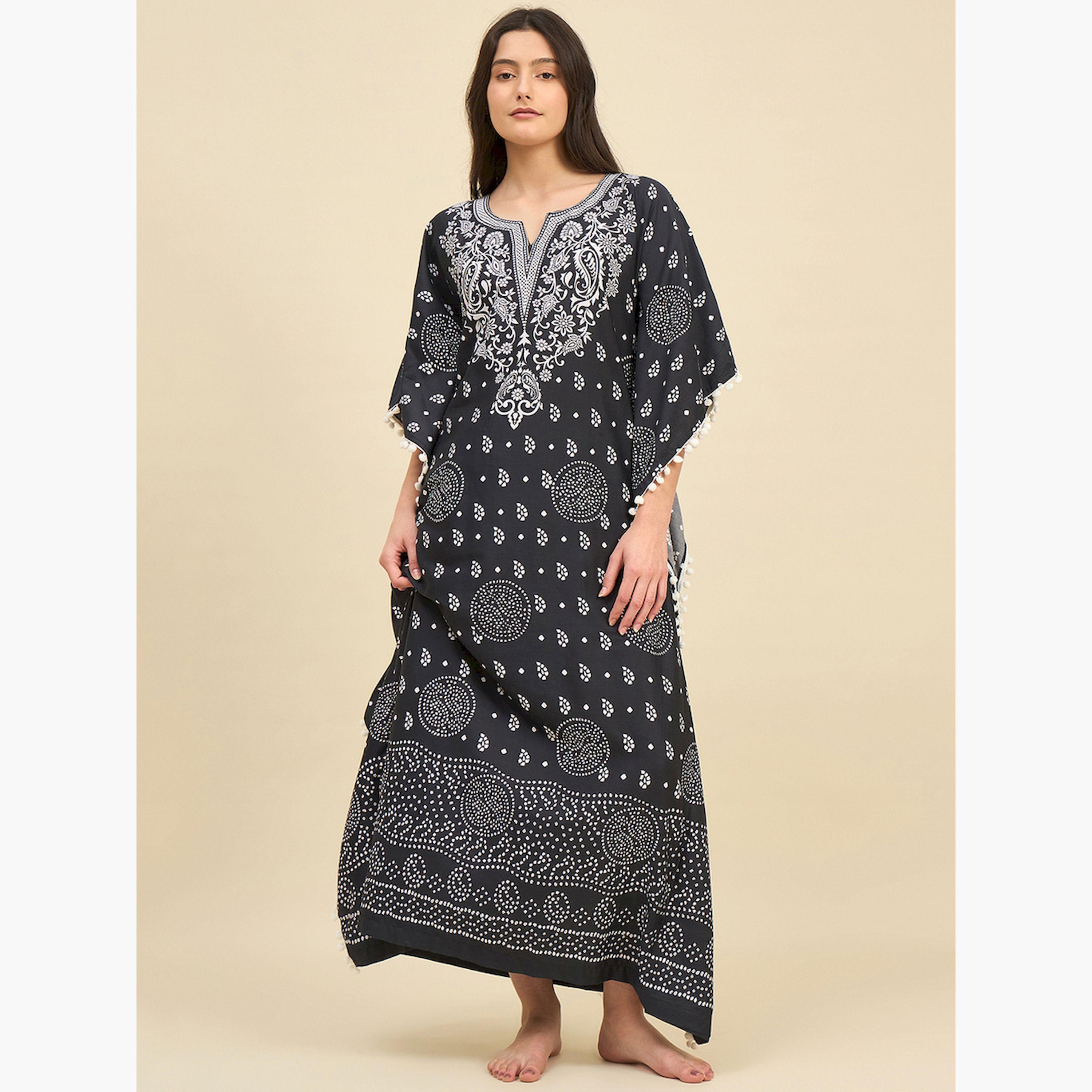 قميص نوم قفطان باللونين الأسود والأبيض-women-clothing-nightwear-nighties-image-3