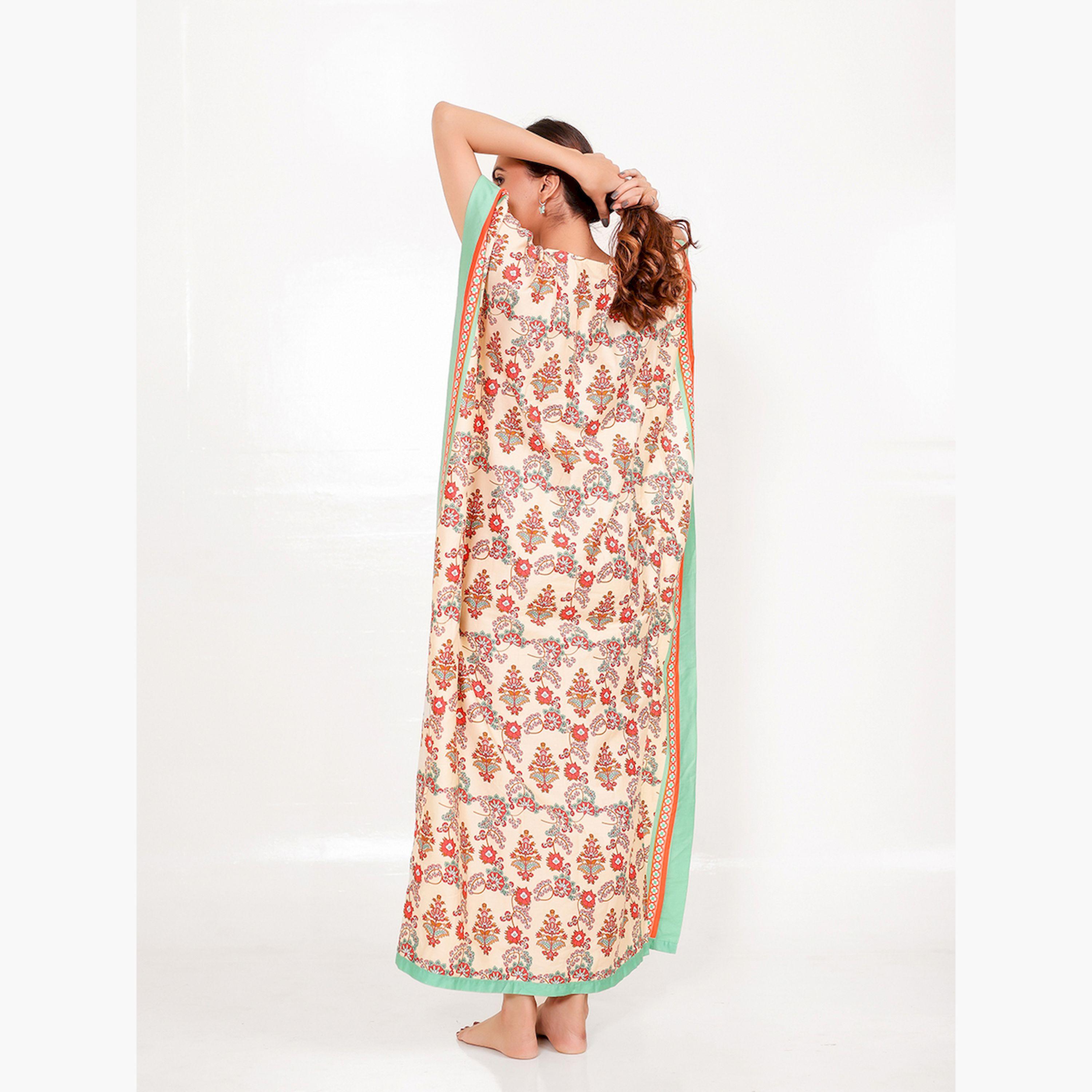قميص نوم قفطان بيج وأحمر بنقشة البايزلي-women-clothing-nightwear-nighties-image-4