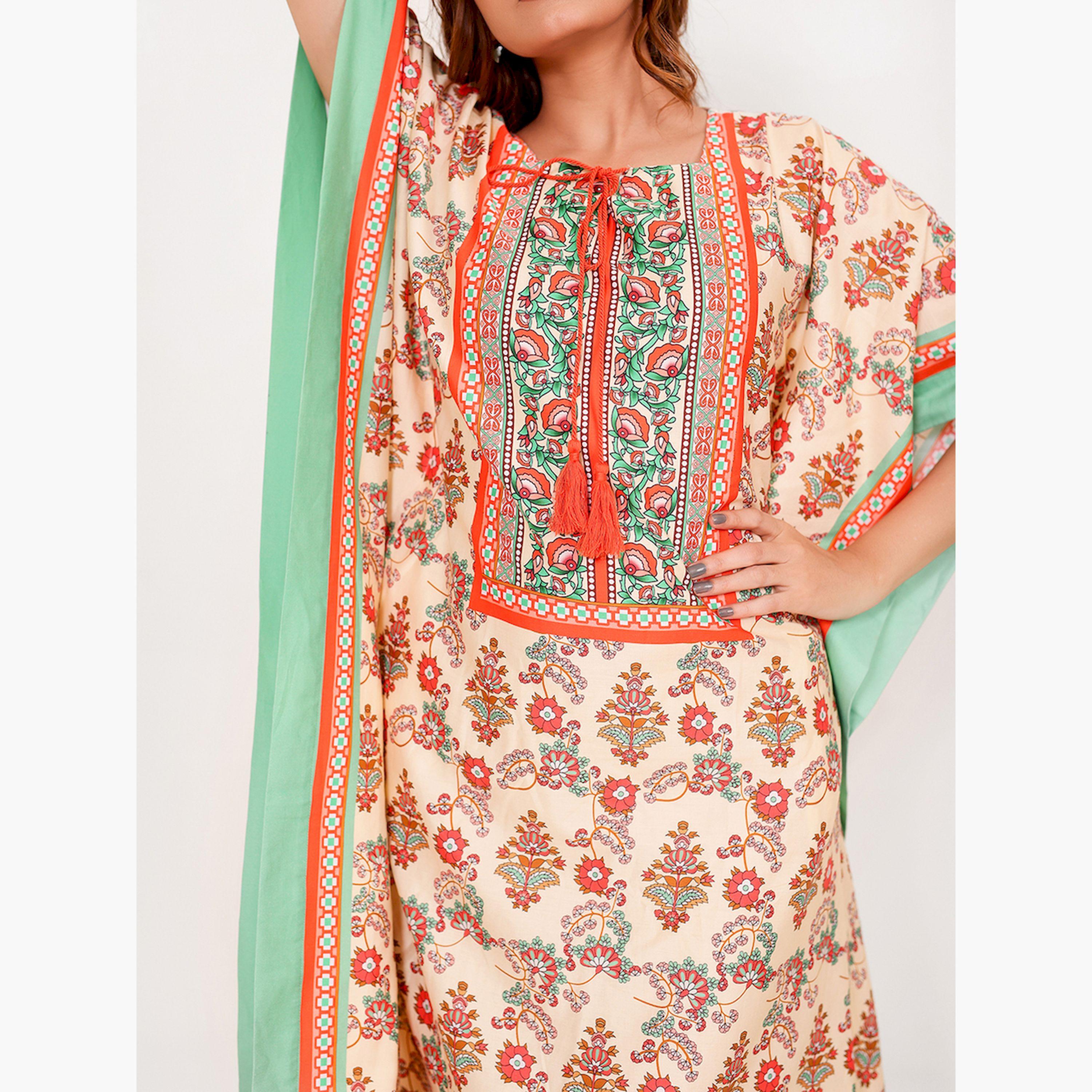 قميص نوم قفطان بيج وأحمر بنقشة البايزلي-women-clothing-nightwear-nighties-image-5