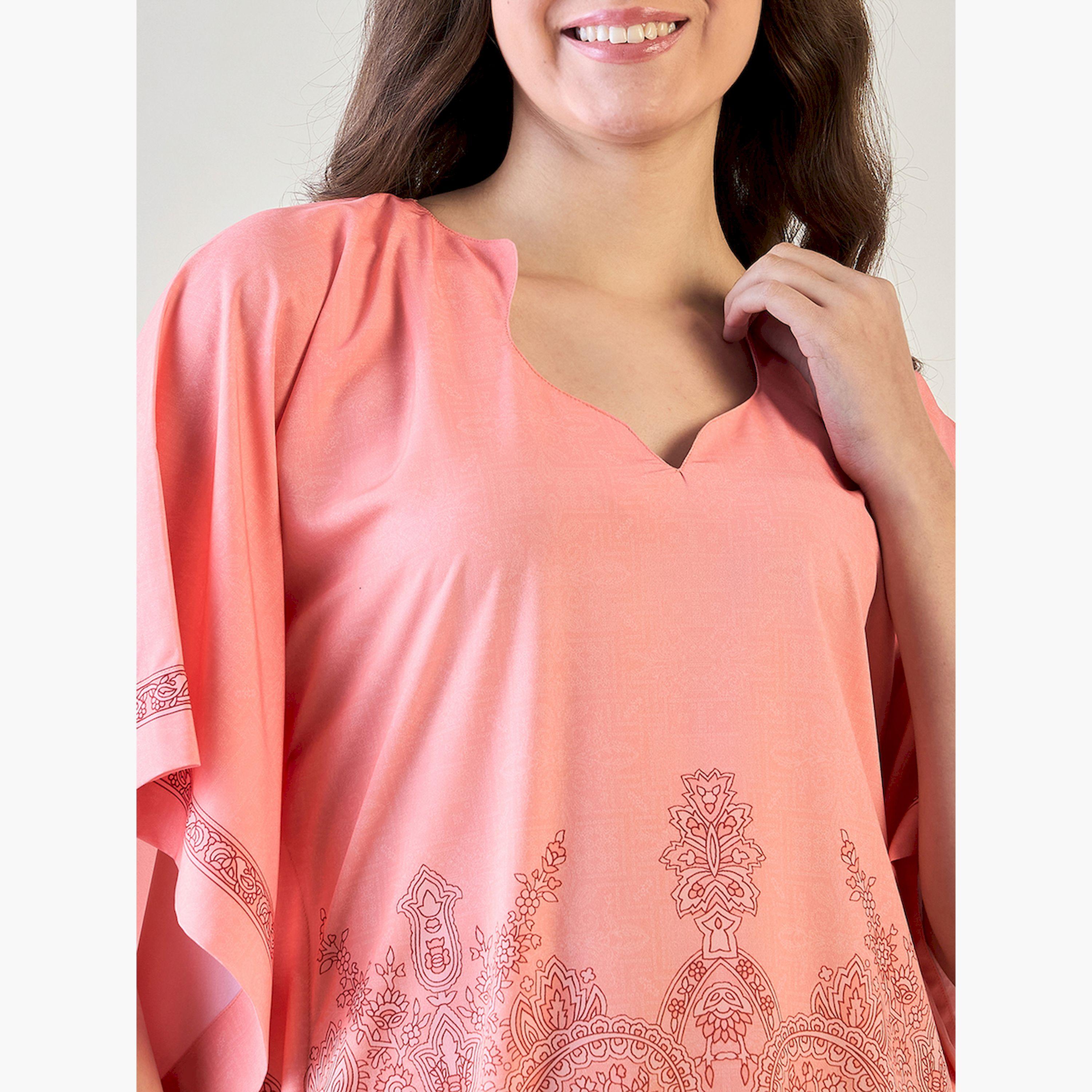 The Kaftan Company X Styli Peach Paisley Mini Kaftan Nightdress-women-clothing-nightwear-nighties-image-5