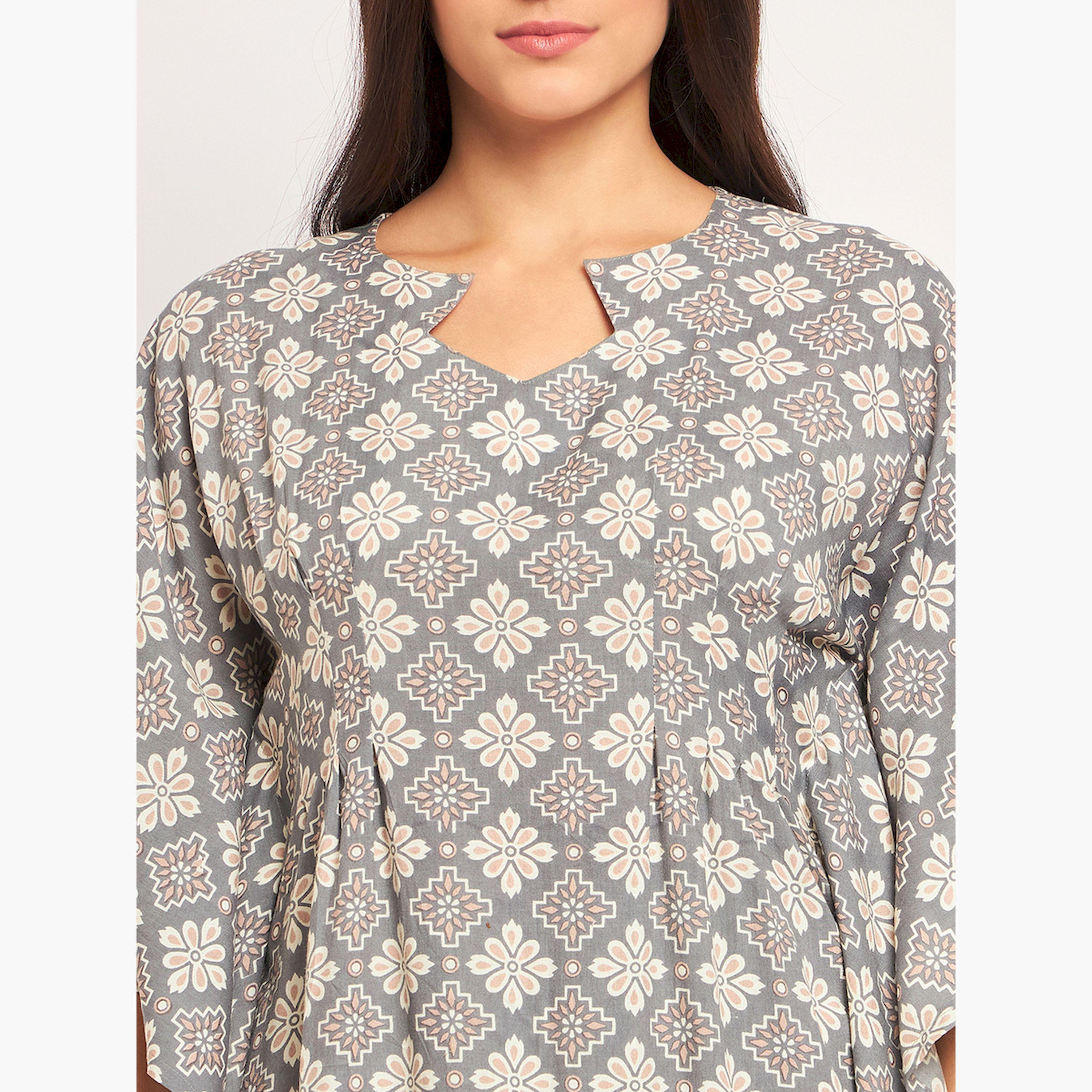 طقم قميص نوم قفطان رمادي بنقشة الزهور مع بنطال-women-clothing-nightwear-pyjamas-longsets-image-6