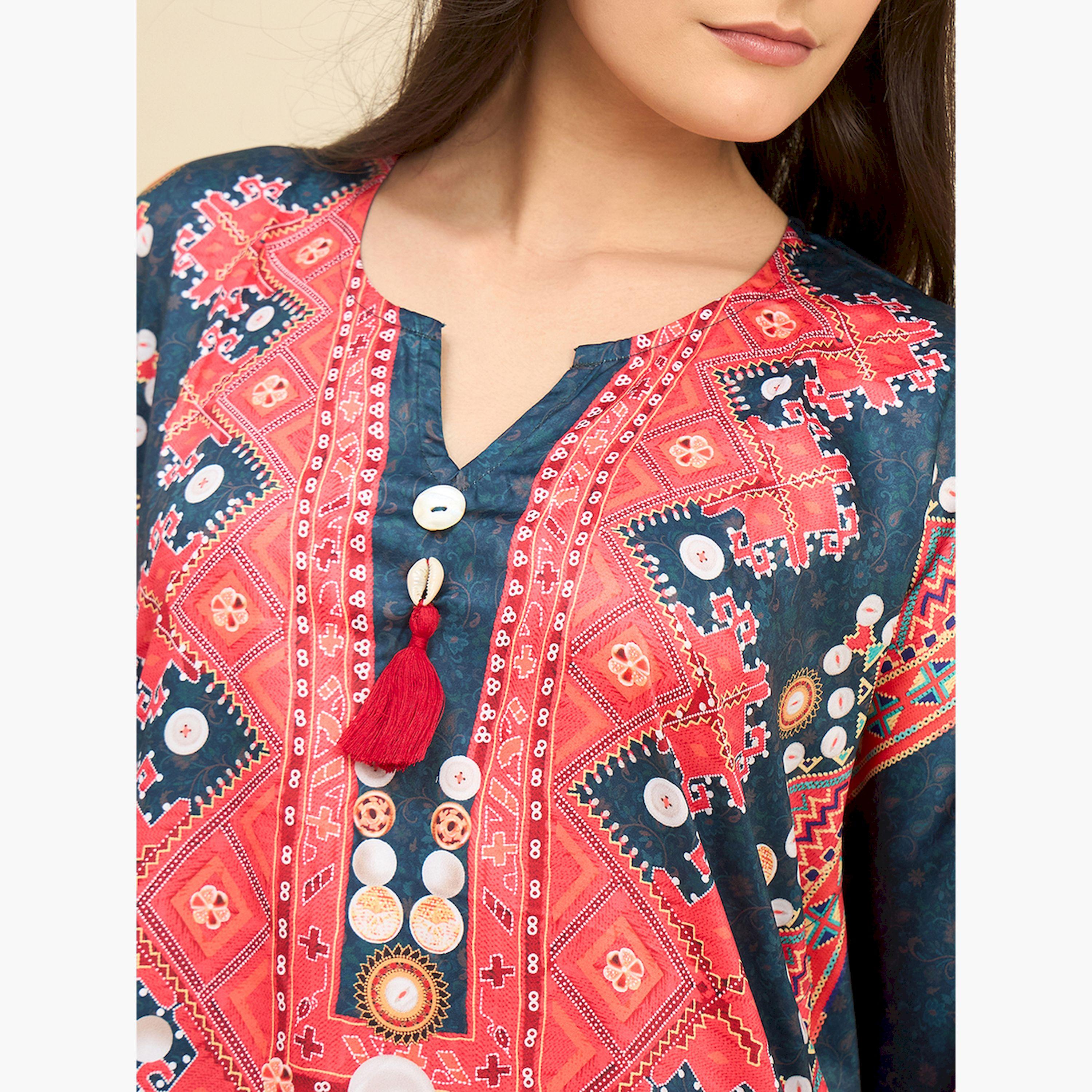 The Kaftan Company X Styli Printed Satin Kaftan Nightdress with 3/4 Sleeves-women-clothing-nightwear-nighties-image-5