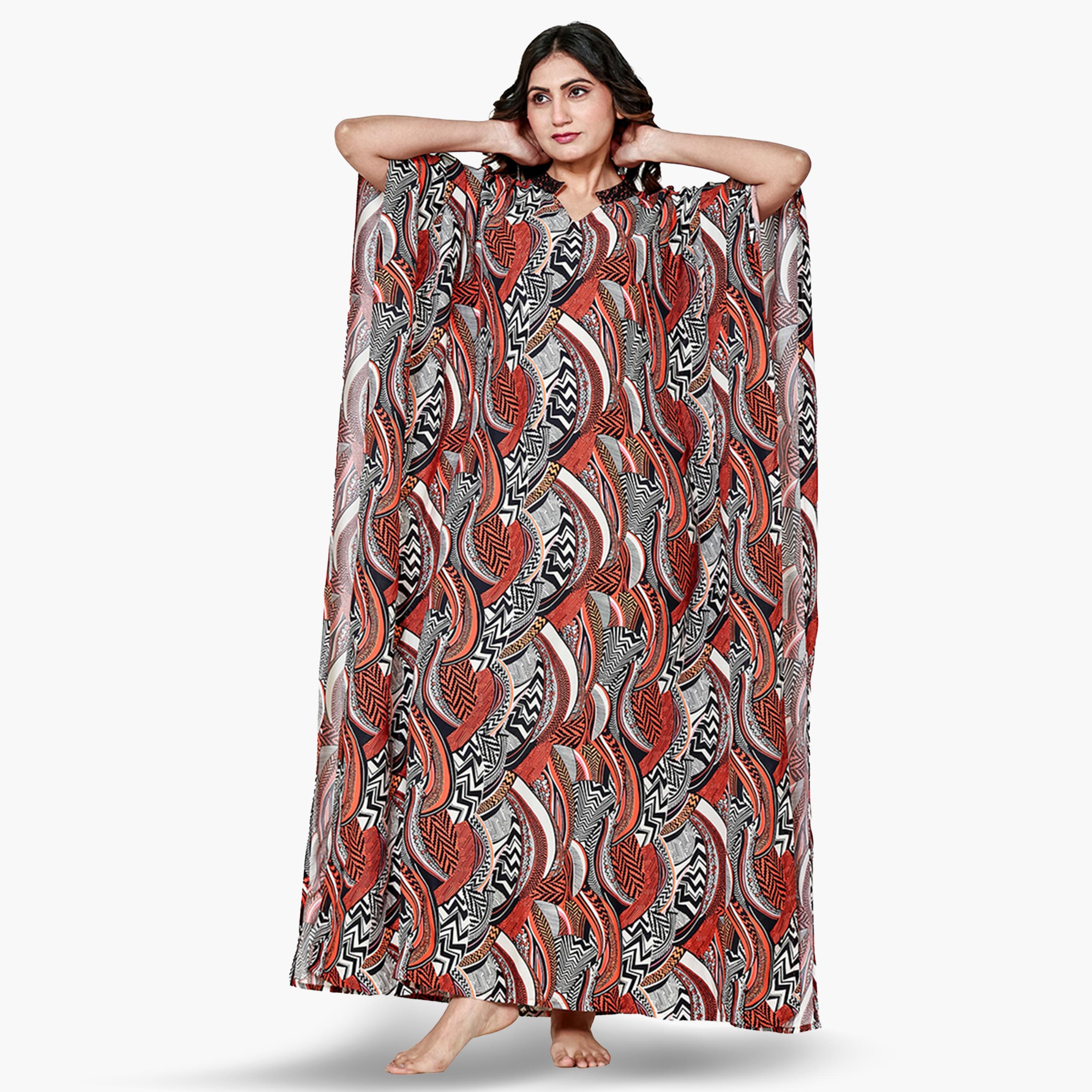 قميص نوم قفطان بطبعة كاملة-women-clothing-nightwear-nighties-image-1