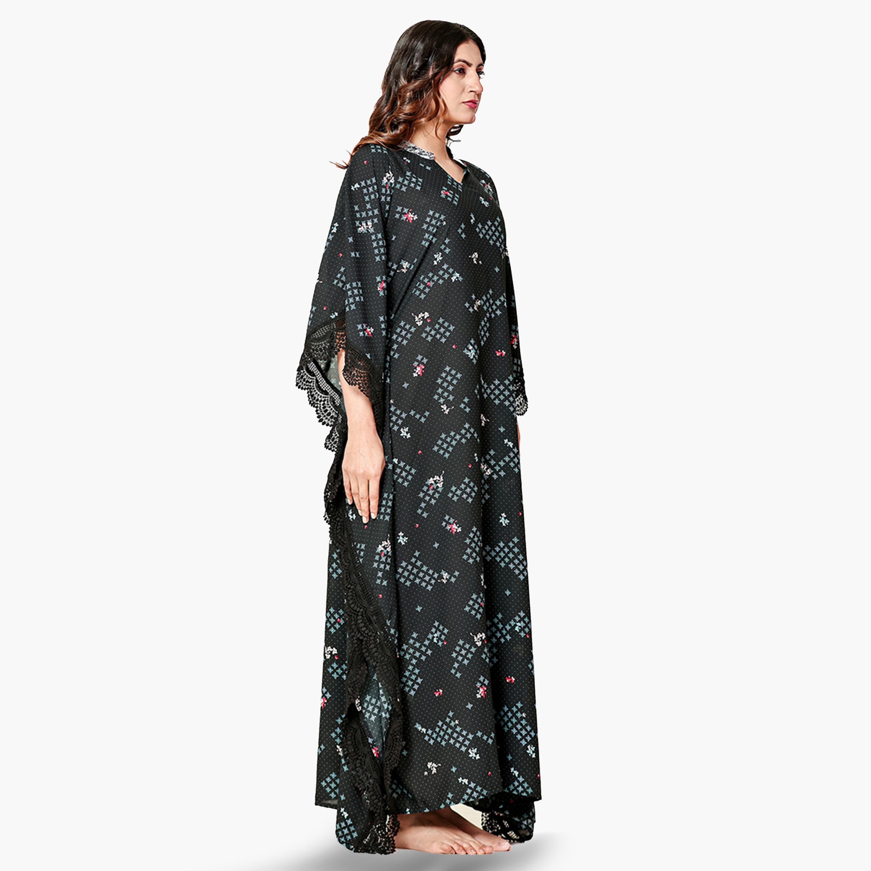 قميص نوم قفطان مطبوع بتفاصيل دانتيل-women-clothing-nightwear-nighties-image-2