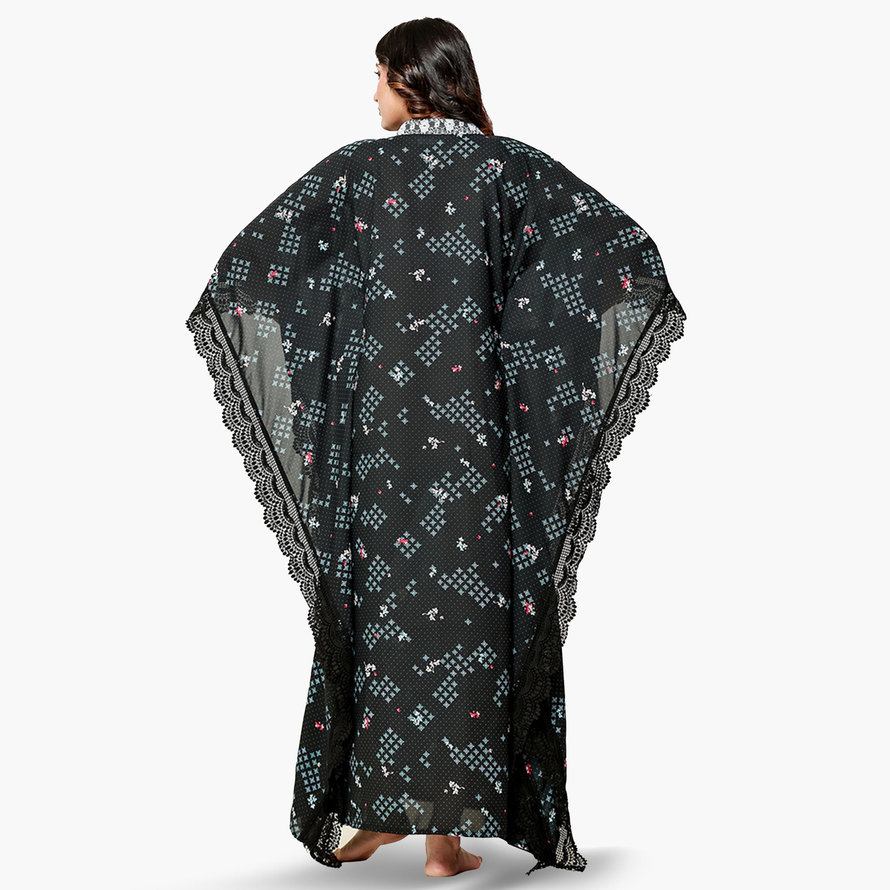 قميص نوم قفطان مطبوع بتفاصيل دانتيل-women-clothing-nightwear-nighties-image-4