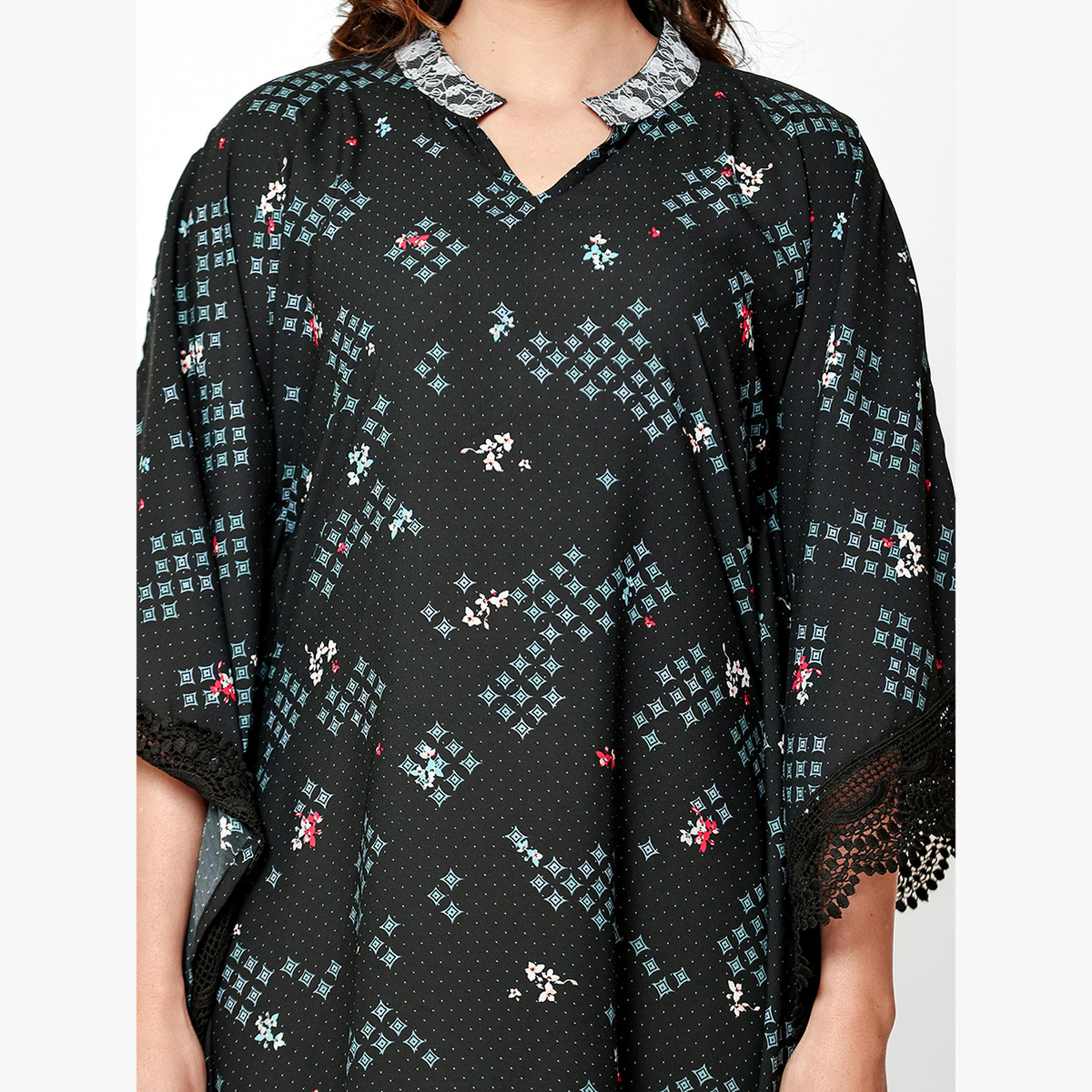قميص نوم قفطان مطبوع بتفاصيل دانتيل-women-clothing-nightwear-nighties-image-5