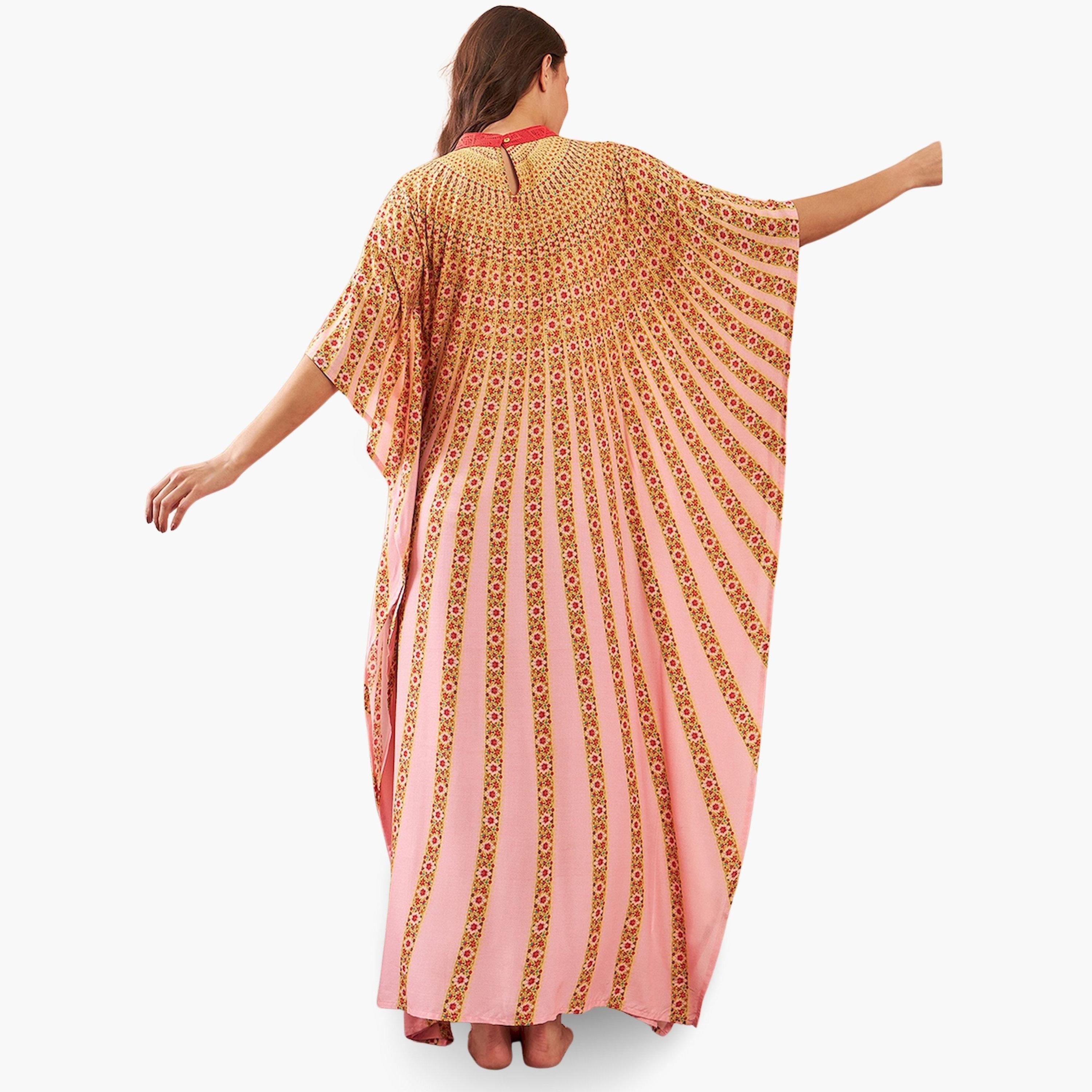 قميص نوم قفطان وردي بنقشة الزهور وأكمام 3/4-women-clothing-nightwear-nighties-image-4