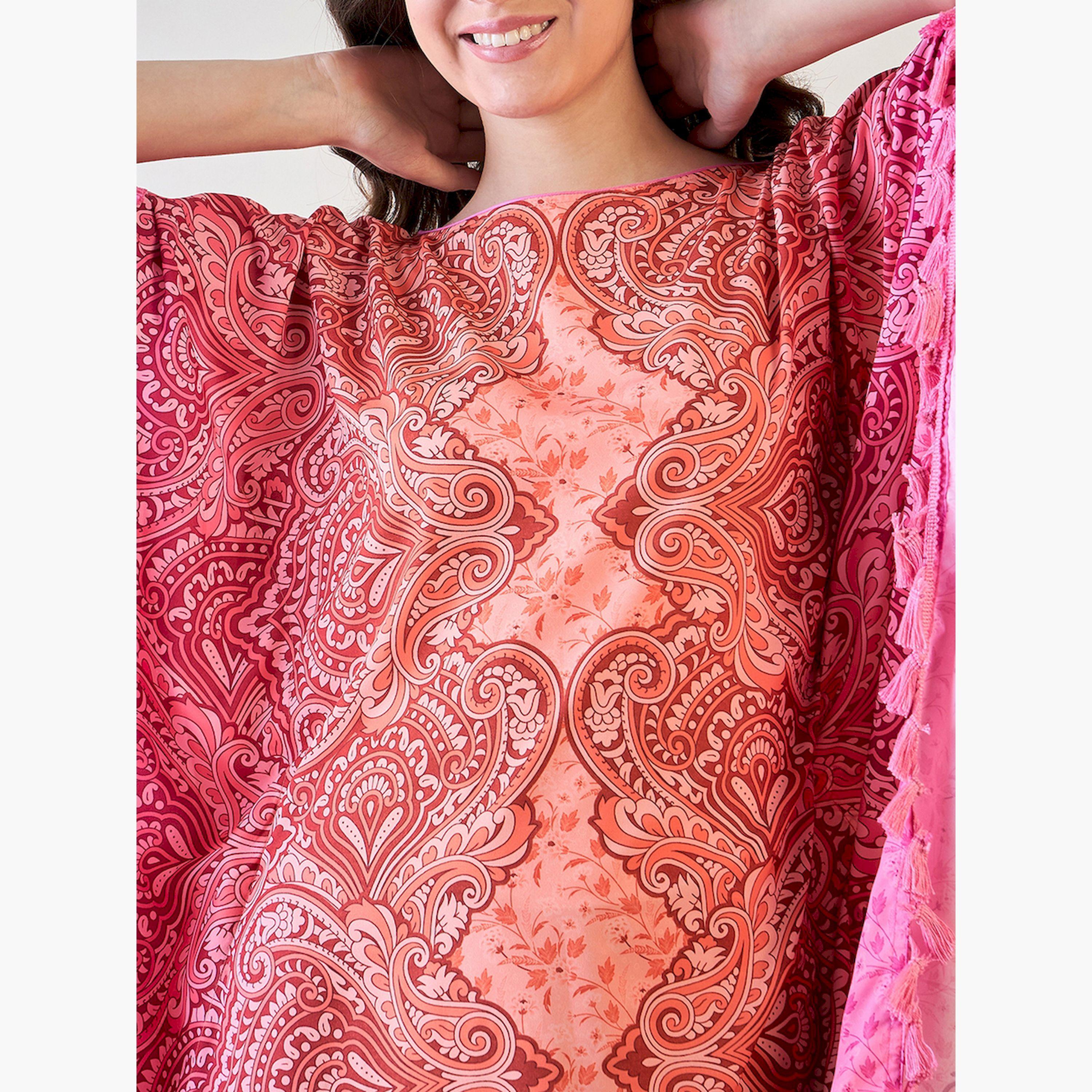 قميص نوم قفطان كريب وردي بنقشة البايزلي والشرابات-women-clothing-nightwear-nighties-image-5