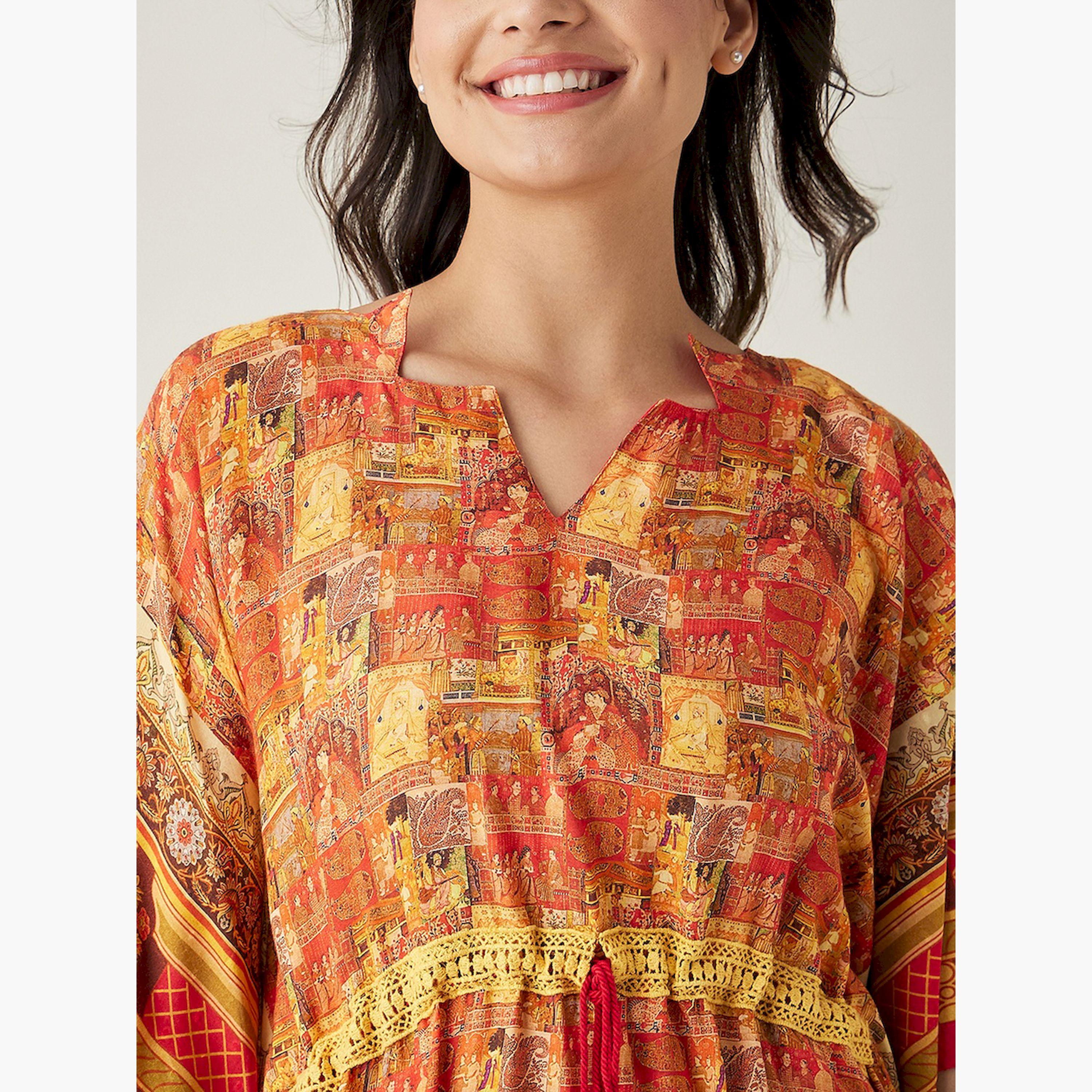 The Kaftan Company X Styli Printed Soft Modal Kaftan Nightdress with Ruched Waist-women-clothing-nightwear-nighties-image-5