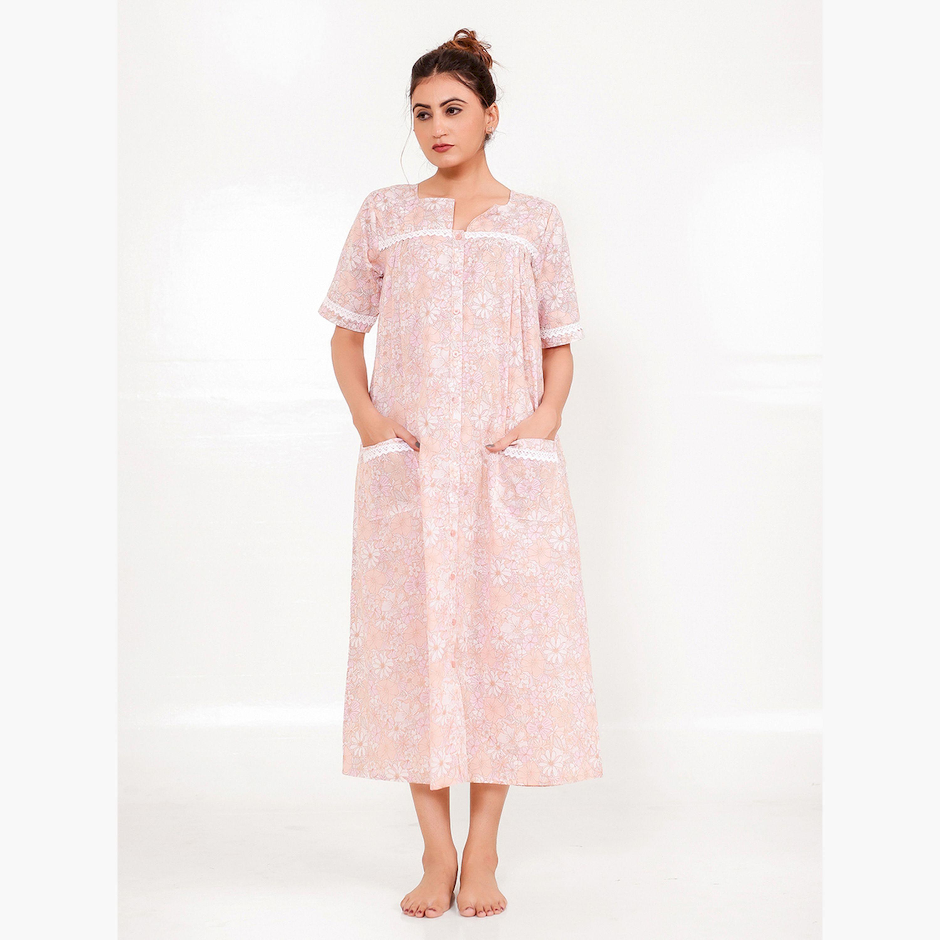 قميص نوم قطني بأكمام قصيرة ونقشة الزهور-women-clothing-nightwear-nighties-image-1