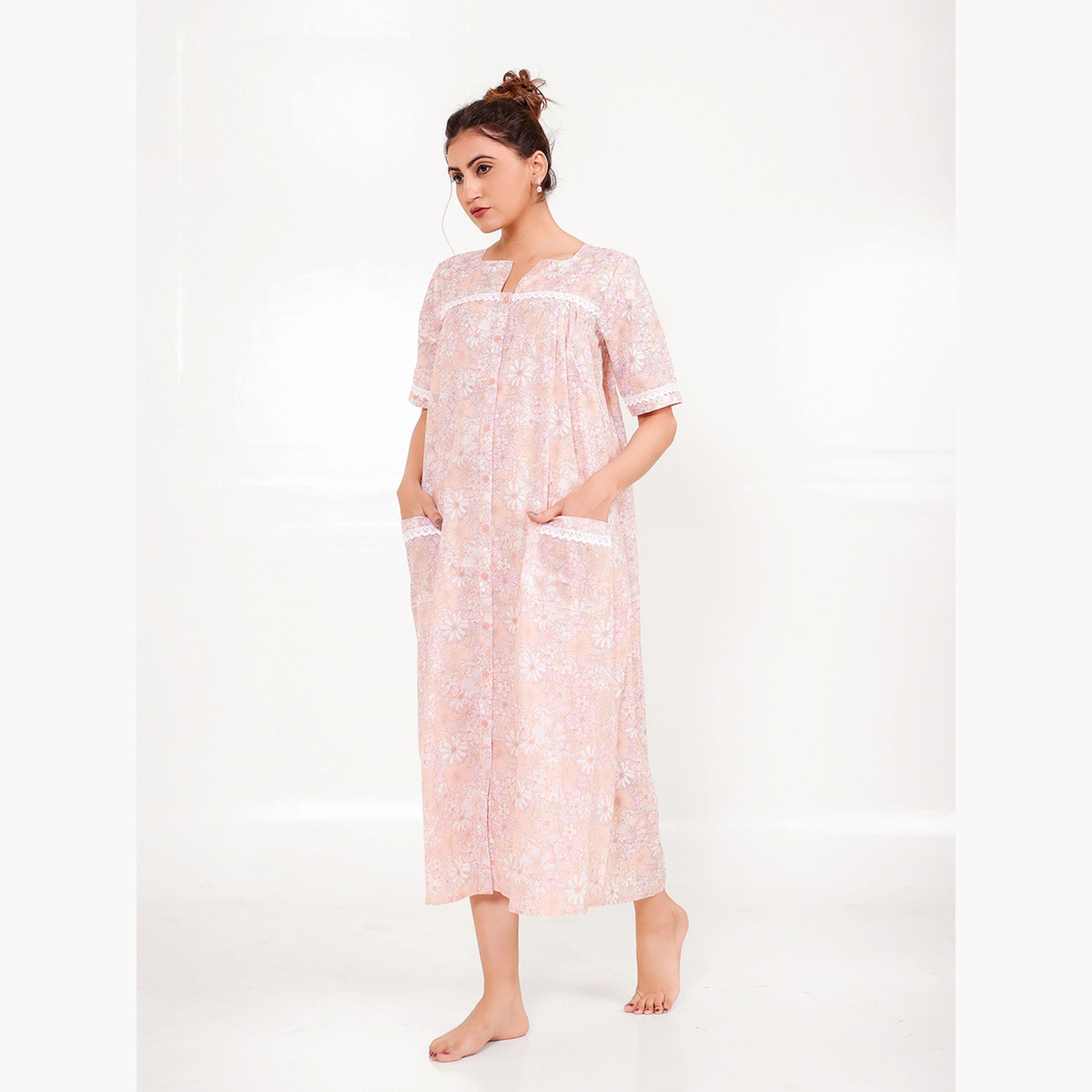 قميص نوم قطني بأكمام قصيرة ونقشة الزهور-women-clothing-nightwear-nighties-image-2