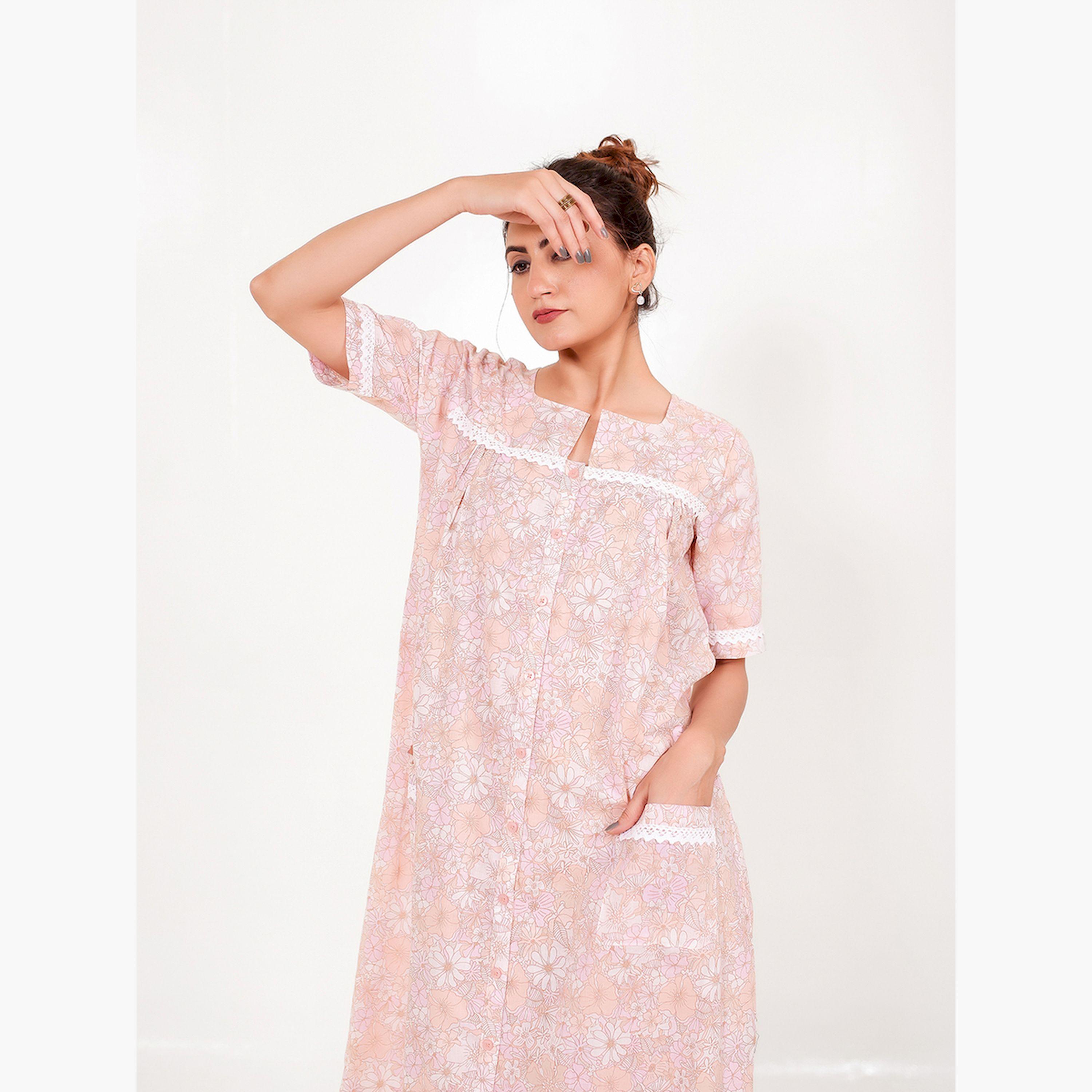 قميص نوم قطني بأكمام قصيرة ونقشة الزهور-women-clothing-nightwear-nighties-image-3