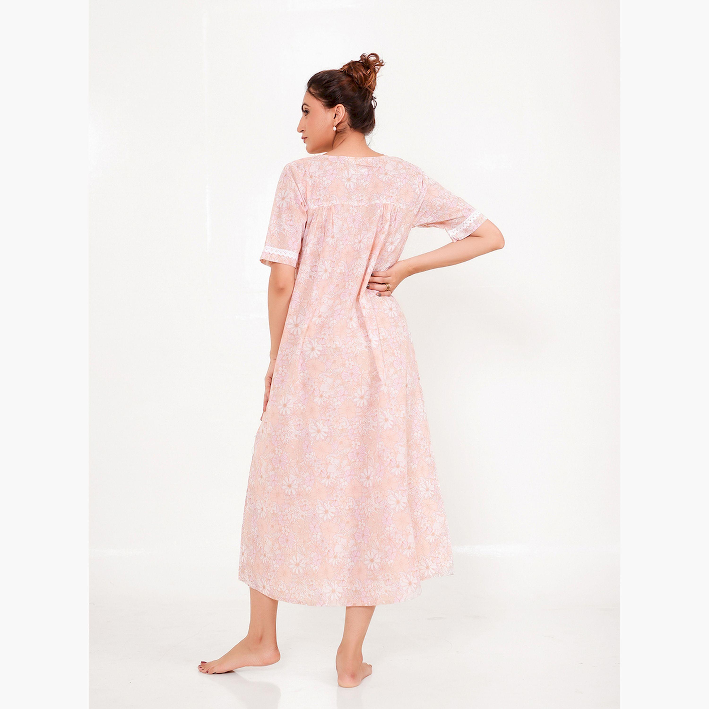 قميص نوم قطني بأكمام قصيرة ونقشة الزهور-women-clothing-nightwear-nighties-image-4