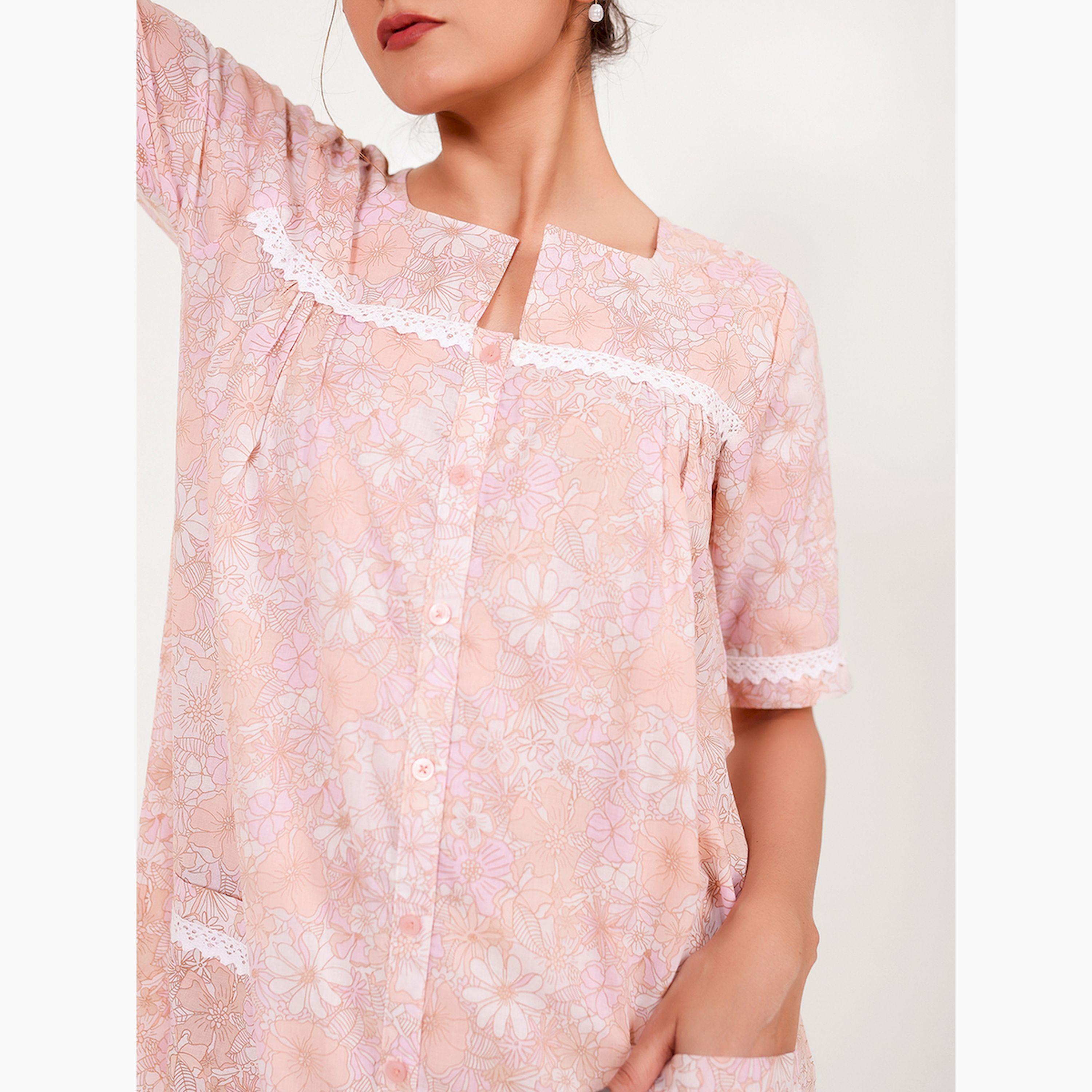 قميص نوم قطني بأكمام قصيرة ونقشة الزهور-women-clothing-nightwear-nighties-image-5