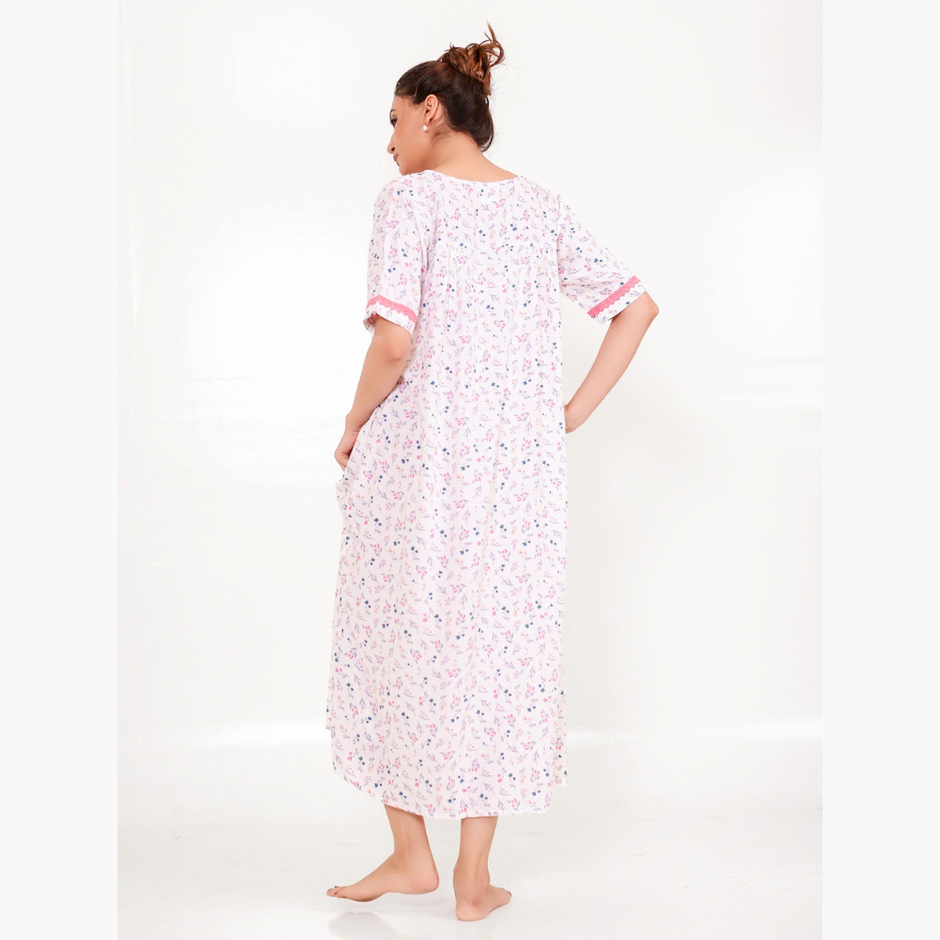 قميص نوم قطني لون سكري بنقشة الزهور-women-clothing-nightwear-nighties-image-4