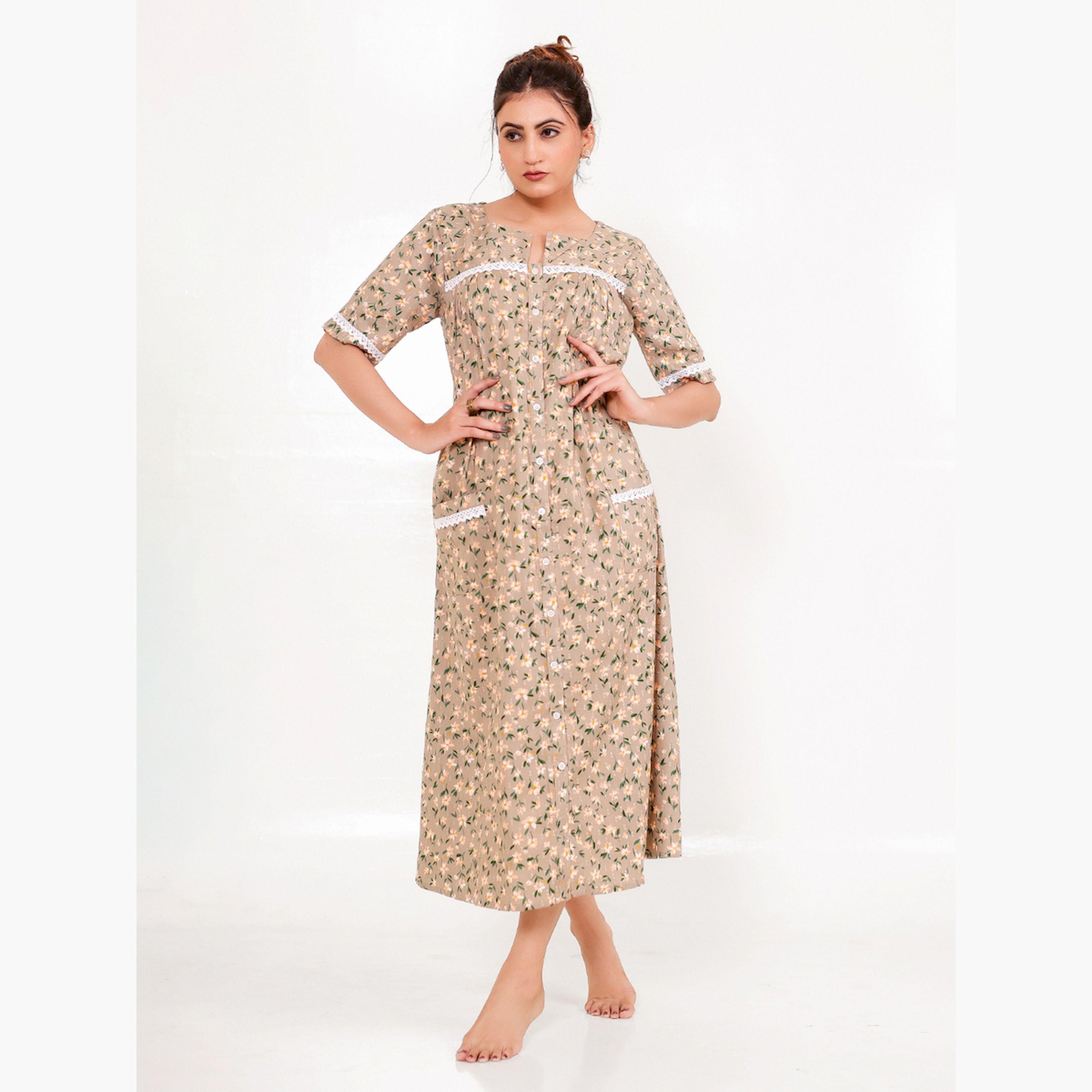 The Kaftan Company X Styli Beige Floral Print Short Sleeve Nightdress-women-clothing-nightwear-nighties-image-3