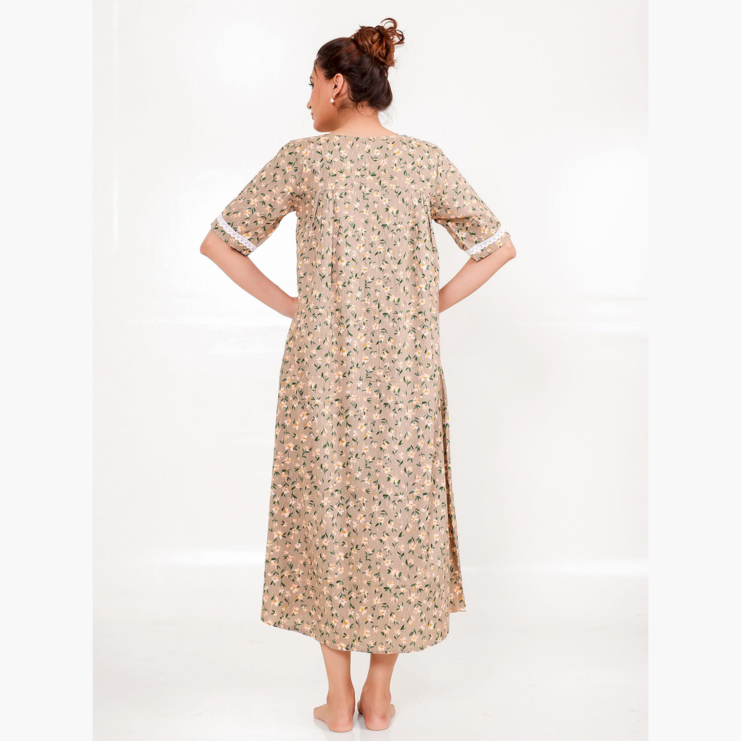The Kaftan Company X Styli Beige Floral Print Short Sleeve Nightdress-women-clothing-nightwear-nighties-image-4