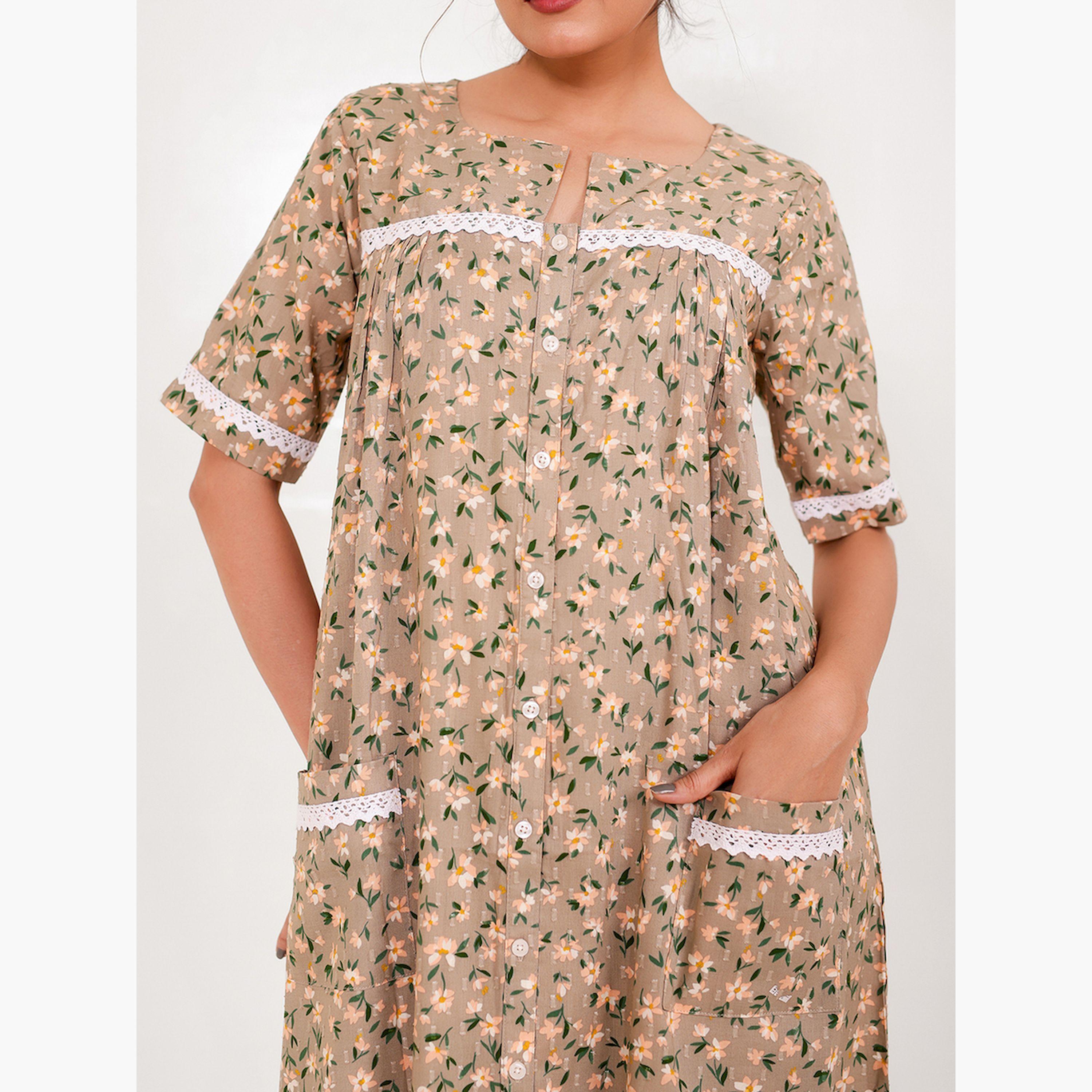 The Kaftan Company X Styli Beige Floral Print Short Sleeve Nightdress-women-clothing-nightwear-nighties-image-5