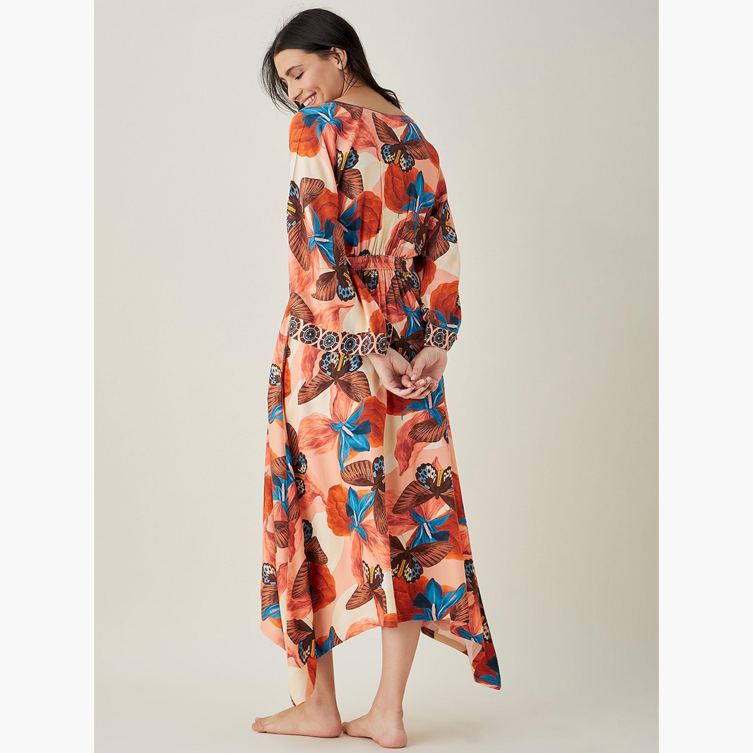 قميص نوم كيمونو بنقشة الفراشات مع رباط خصر-women-clothing-nightwear-nighties-image-4