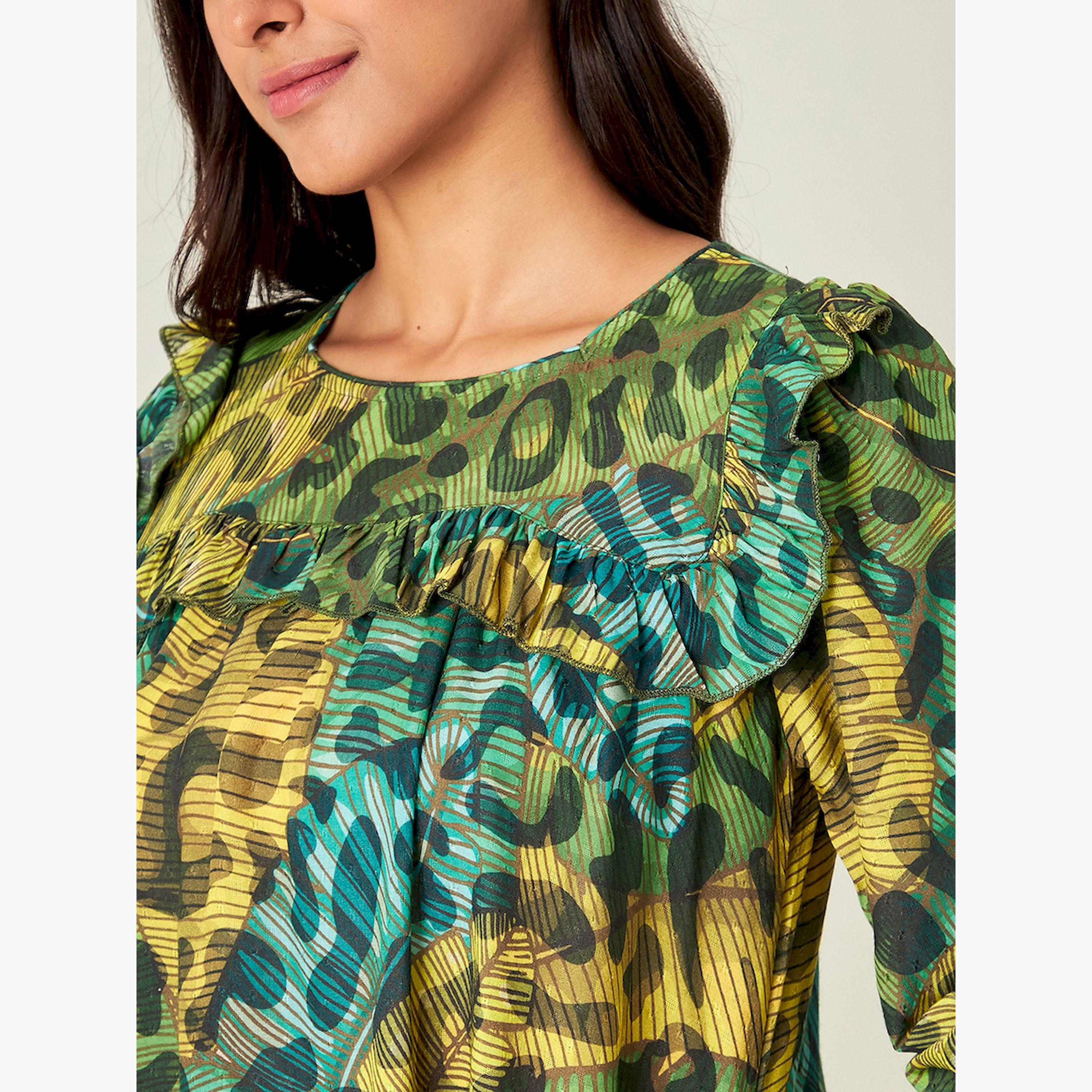 قميص نوم أخضر بنقشة جلد الحيوانات مع كشكشة-women-clothing-nightwear-nighties-image-5