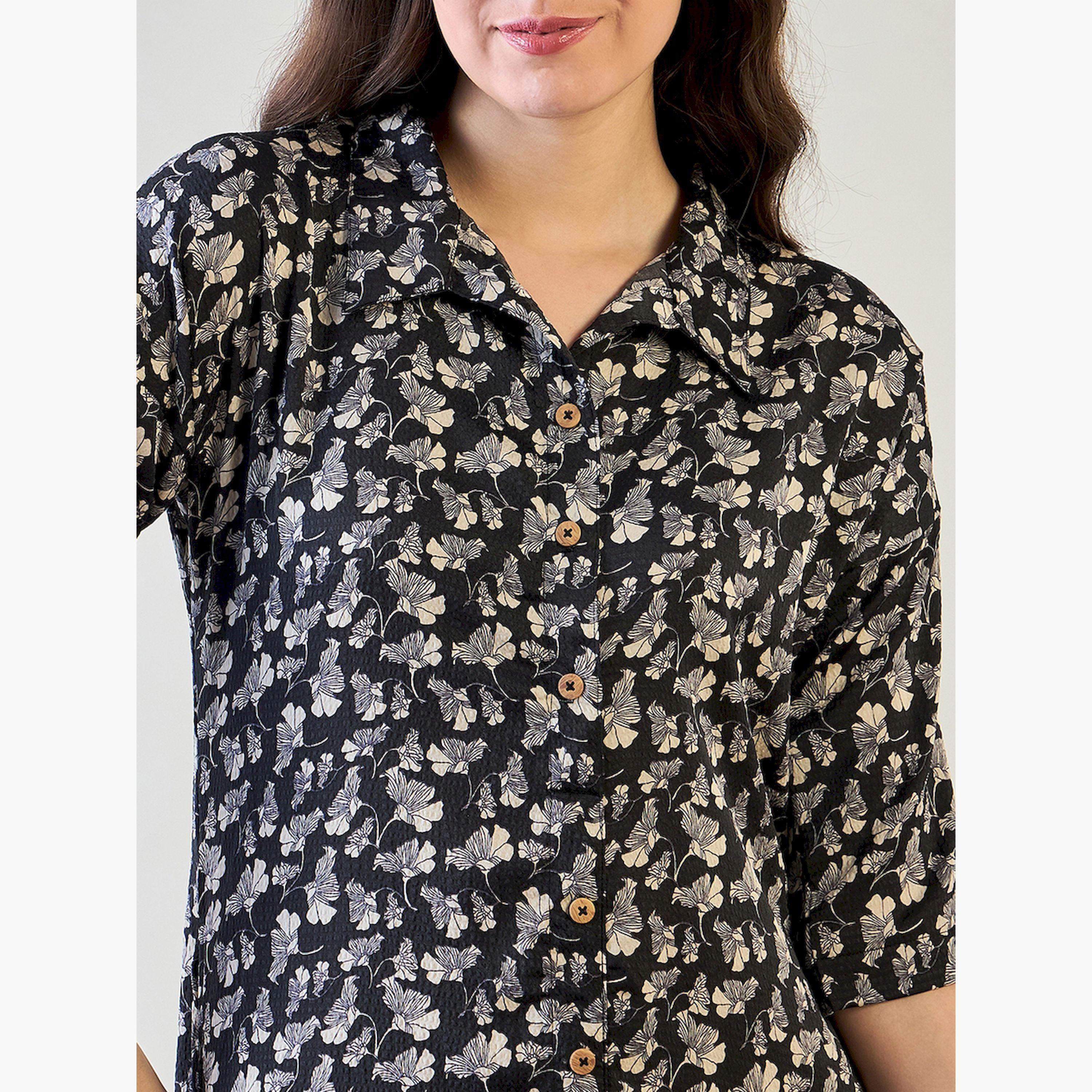 The Kaftan Company X Styli Black Floral Printed Button Down Nightdress-women-clothing-nightwear-nighties-image-5