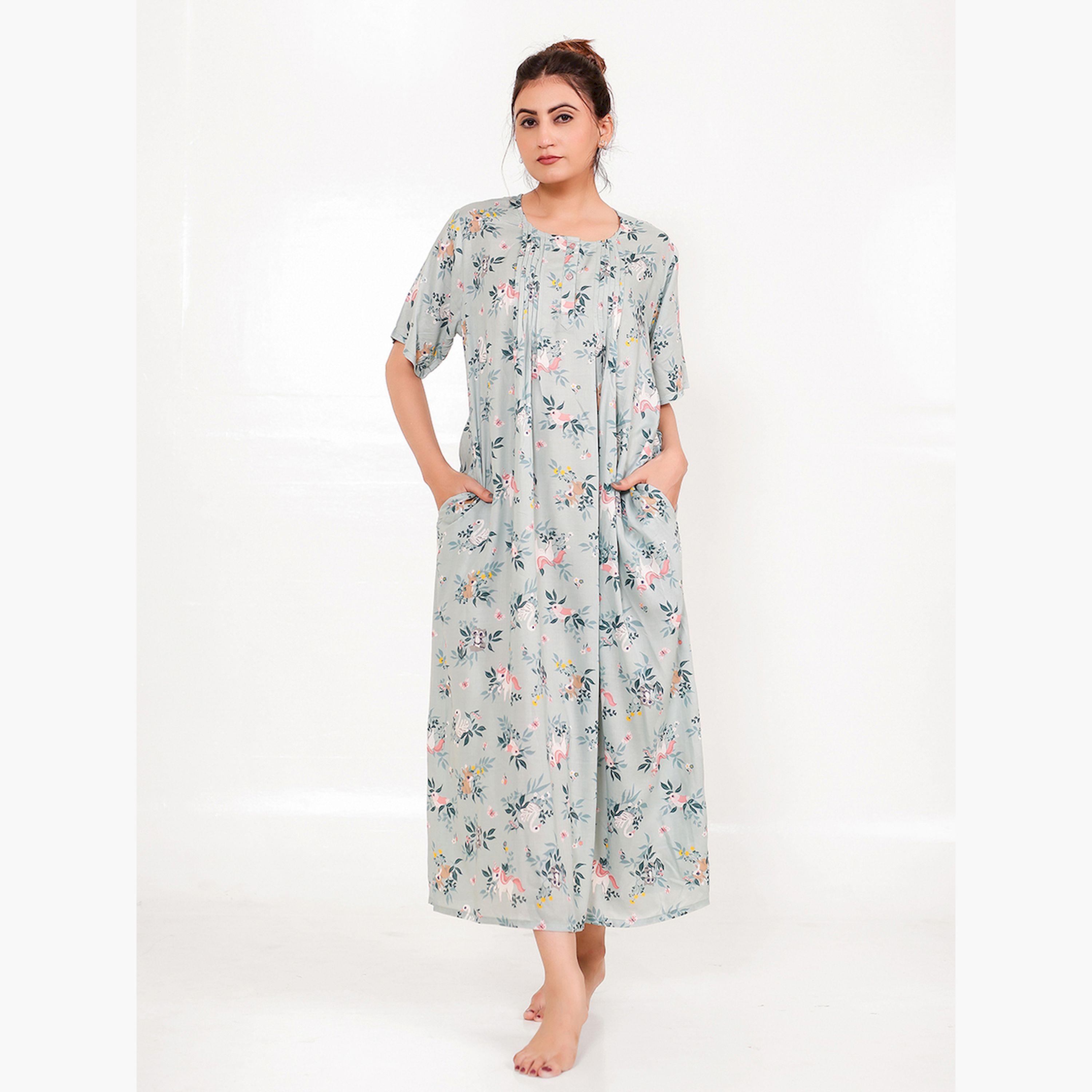 قميص نوم مطبع بزهور وأكمام قصيرة-women-clothing-nightwear-nighties-image-1