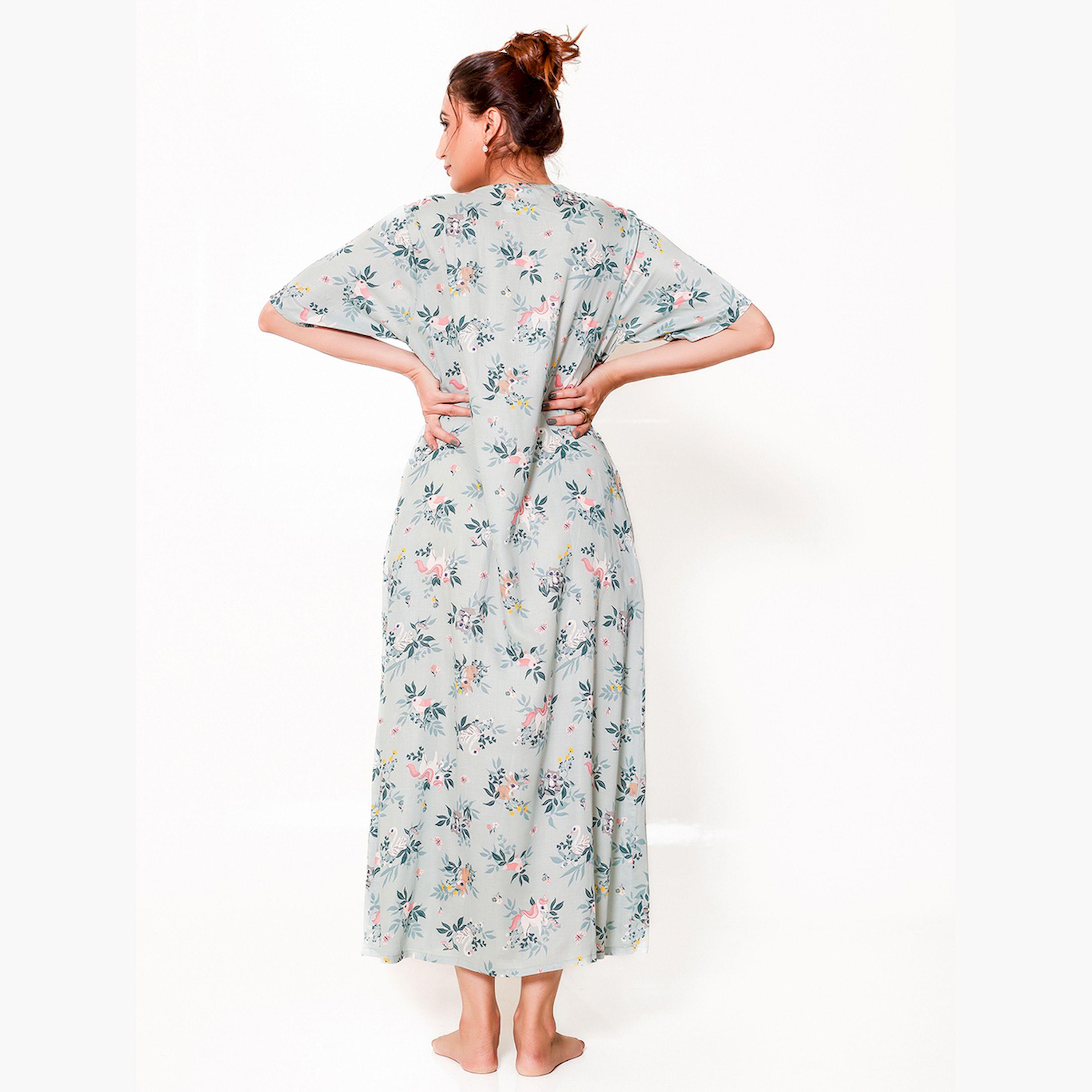 The Kaftan Company X Styli Grey Floral Printed Short Sleeve Nightdress-women-clothing-nightwear-nighties-image-4