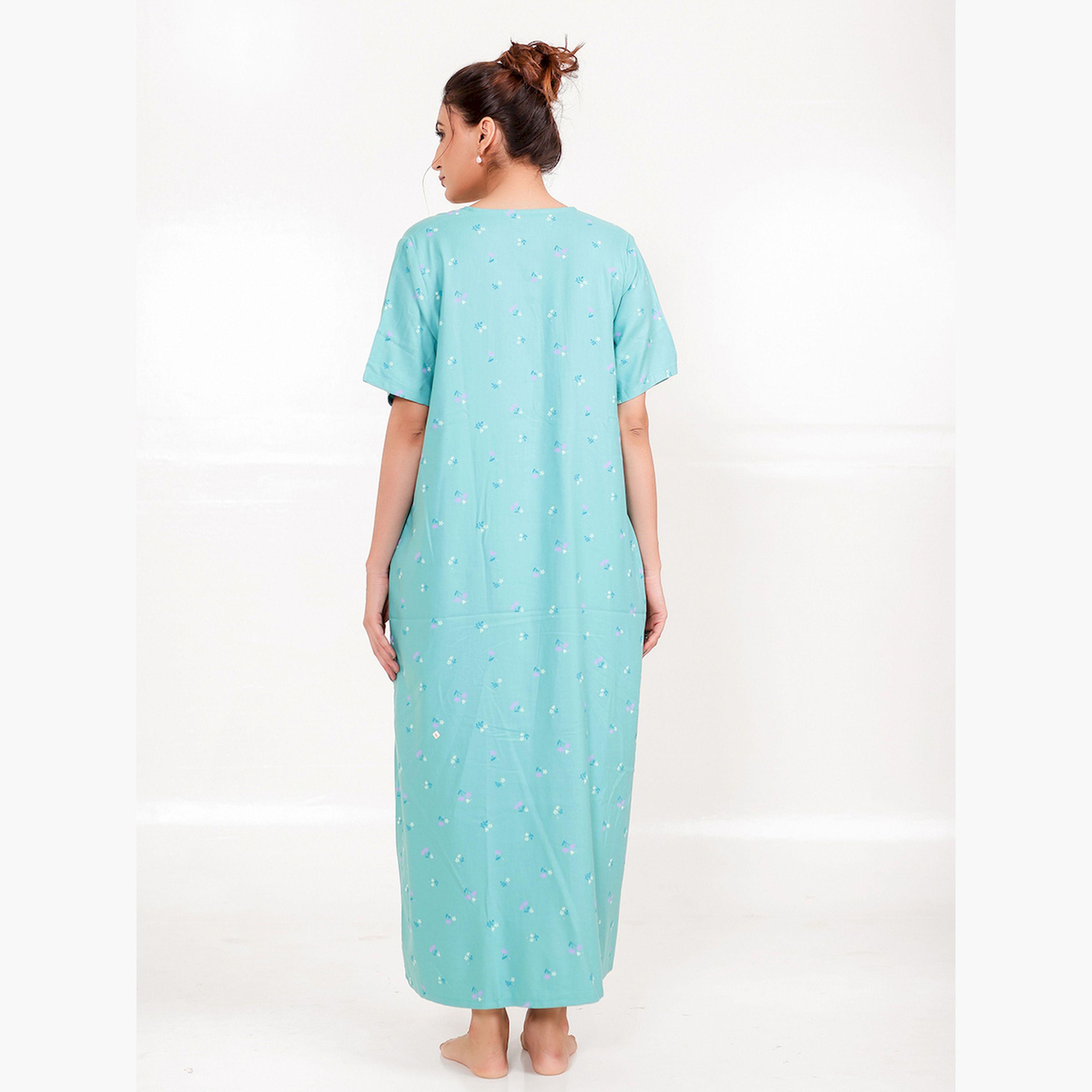 قميص نوم لون تركواز بنقشة الزهور وأكمام قصيرة-women-clothing-nightwear-nighties-image-4