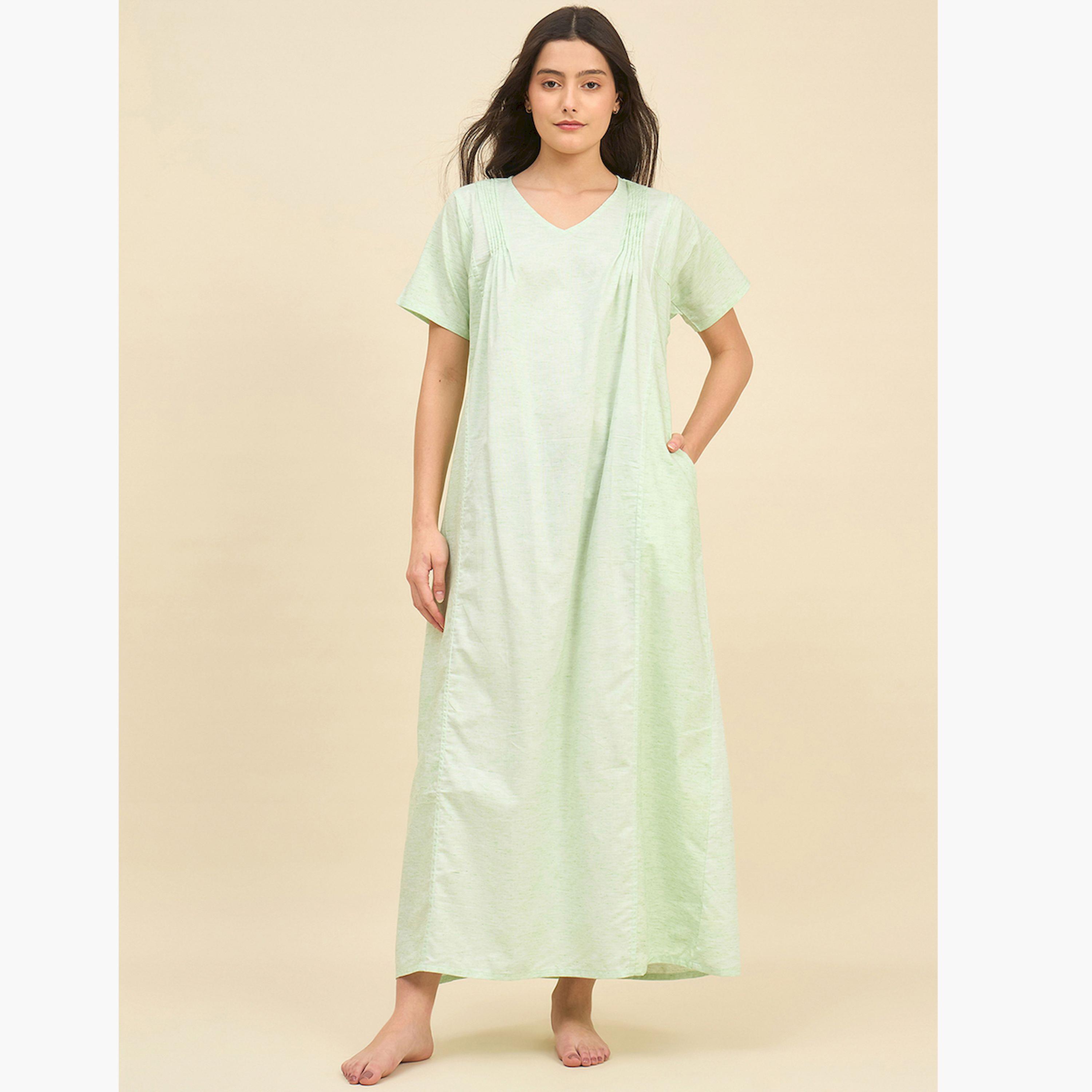قميص نوم فيسكوز منمق بكسرات-women-clothing-nightwear-nighties-image-1